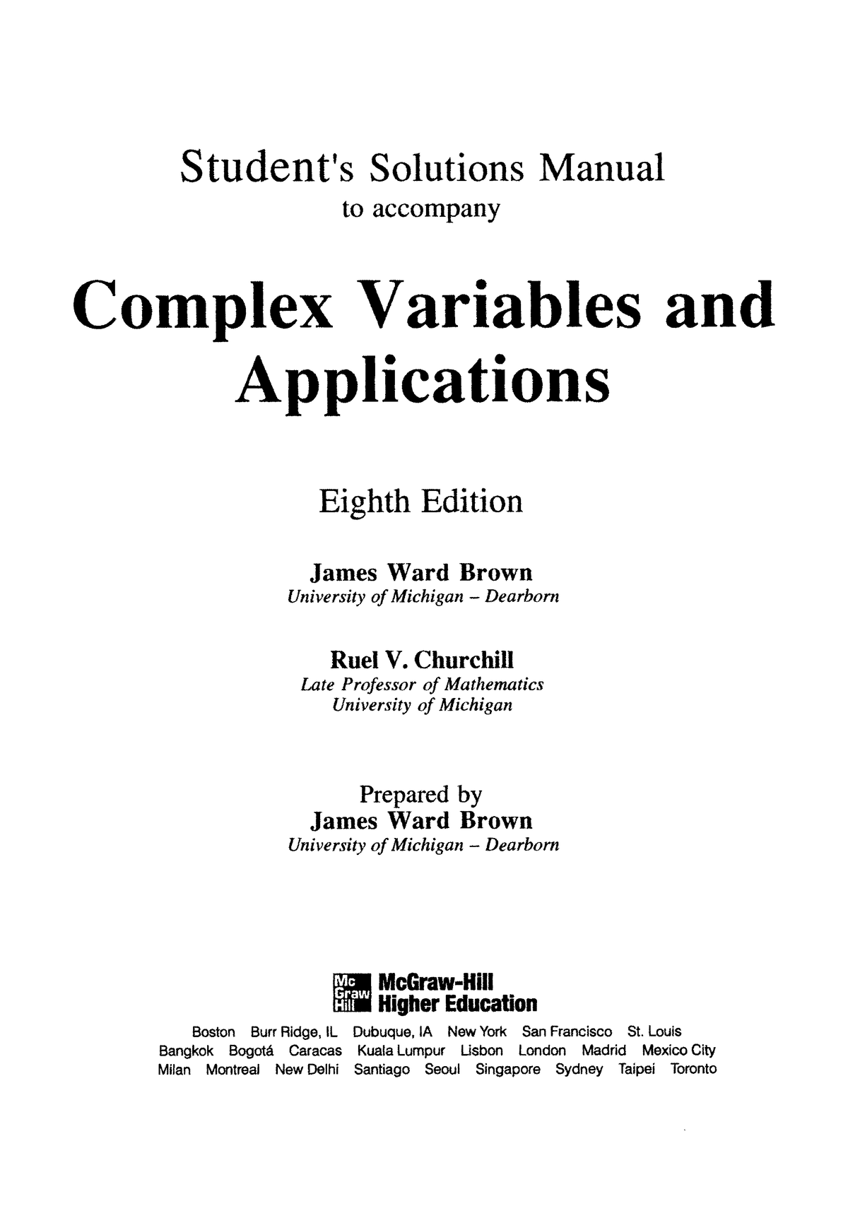 Student Solutions Manual for Complex Variables & Applications 8th Ed. - Document Preview