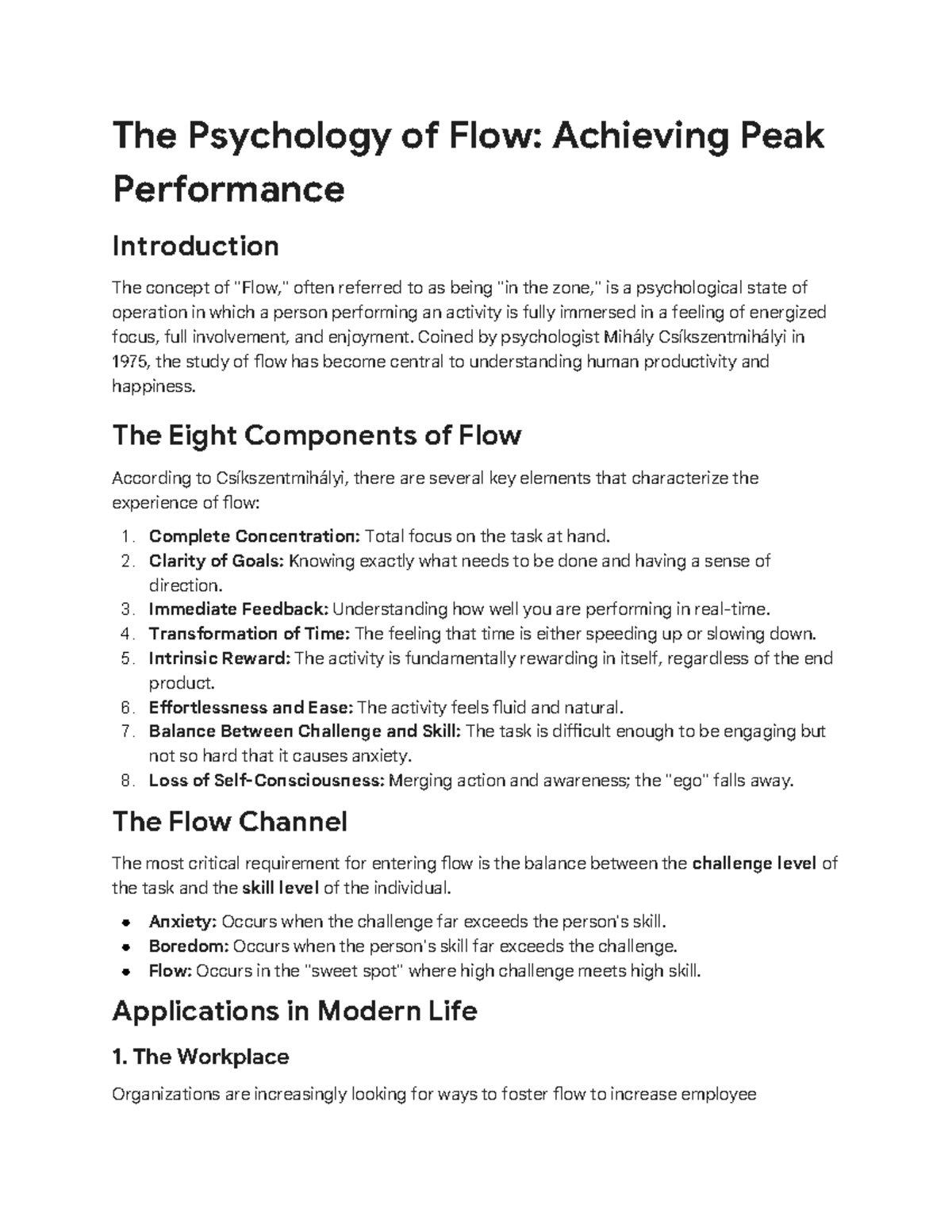 PSY 101: The Psychology of Flow and Peak Performance Insights - Studocu