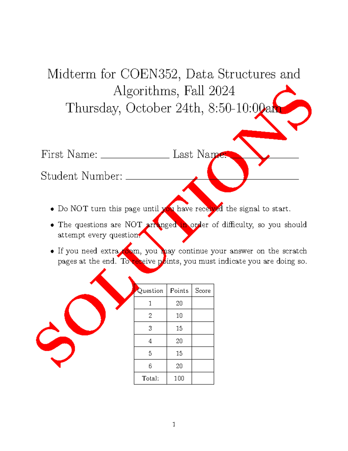 COEN352 Fall 2024 Midterm Exam Solutions - Studocu