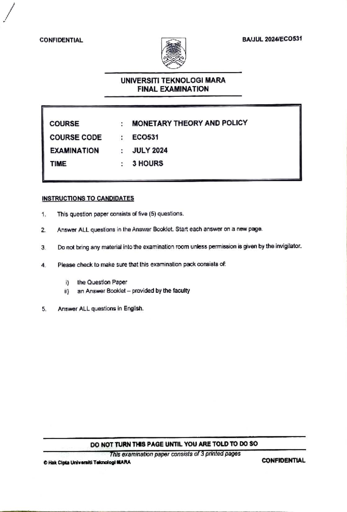 ECO531 Final Exam: Monetary Theory & Policy - July 2024 - Studocu