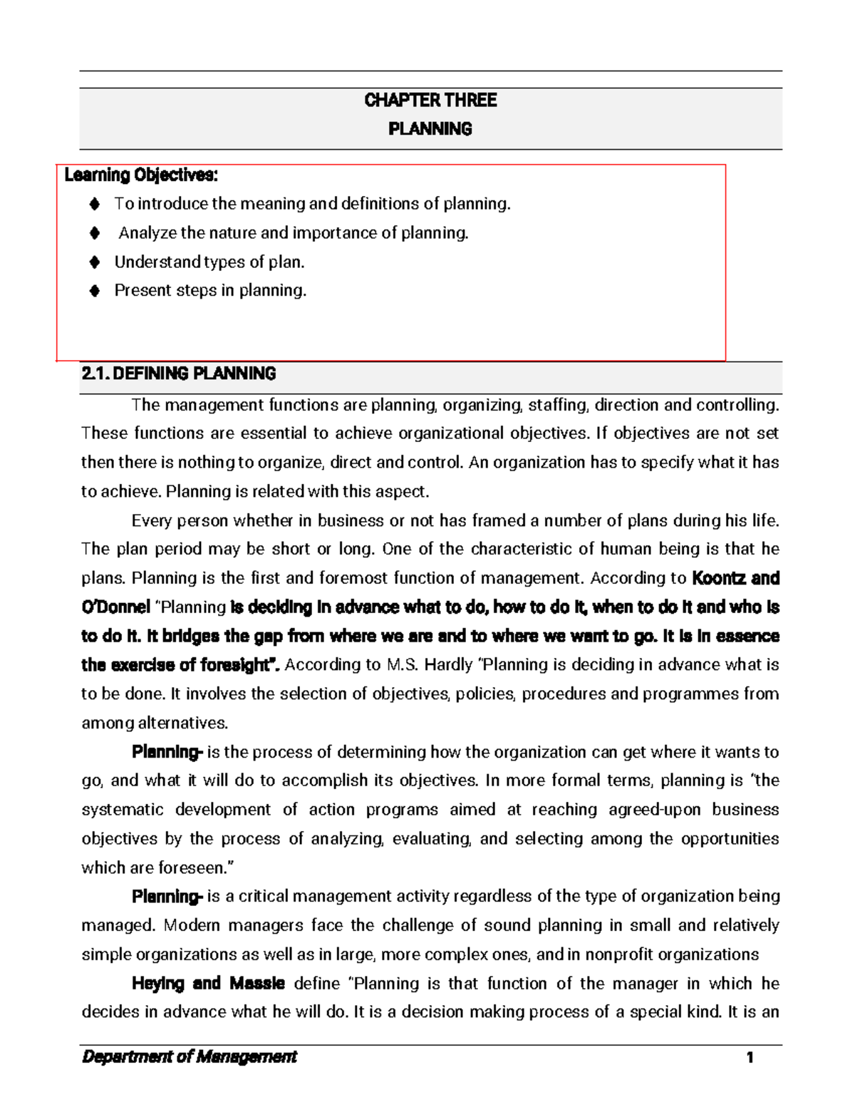 CHAPTER 3 PLANNING: Understanding the Nature and Importance of Planning ...