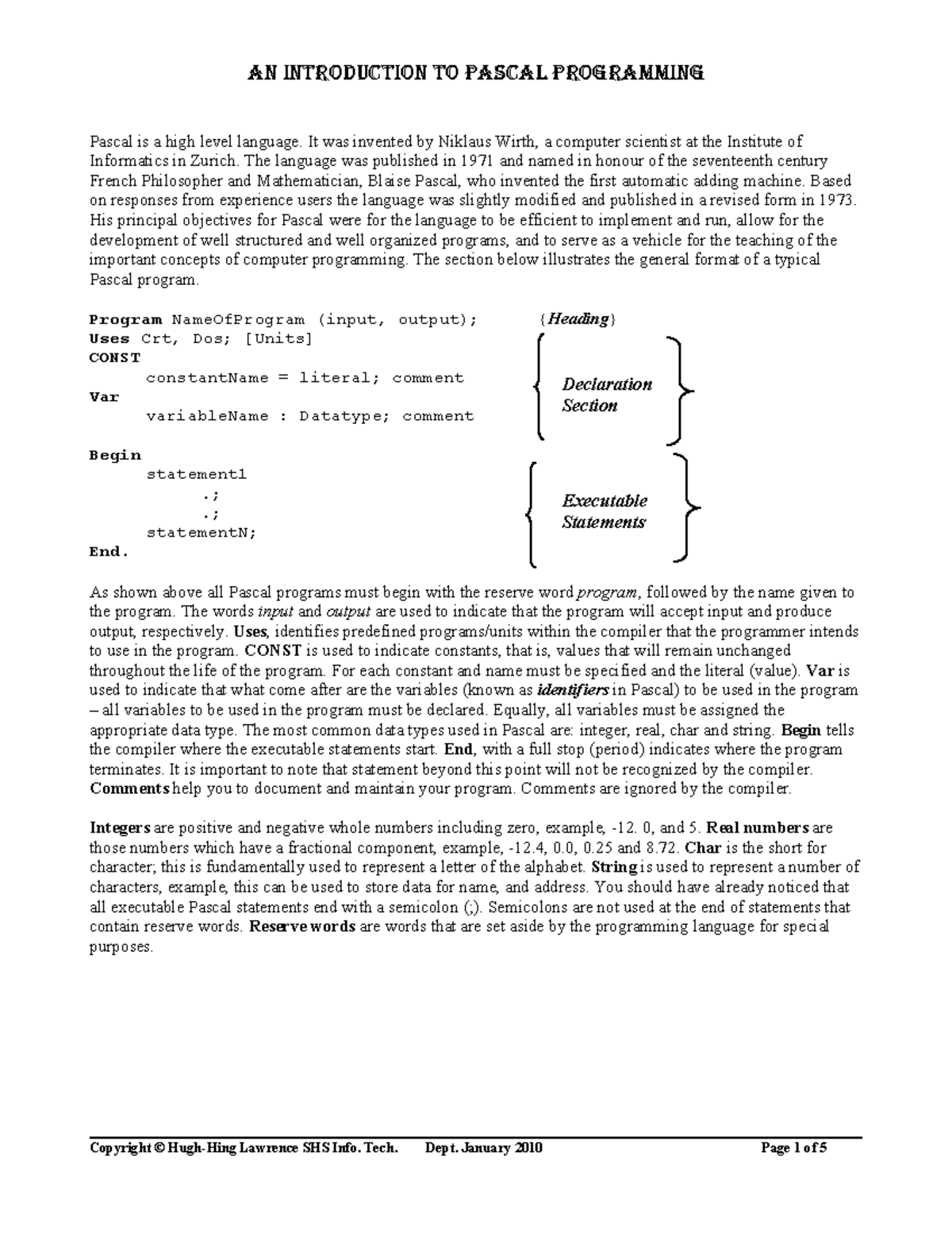 An Introduction to Pascal Programming MOD 2010 - An Introduction to ...