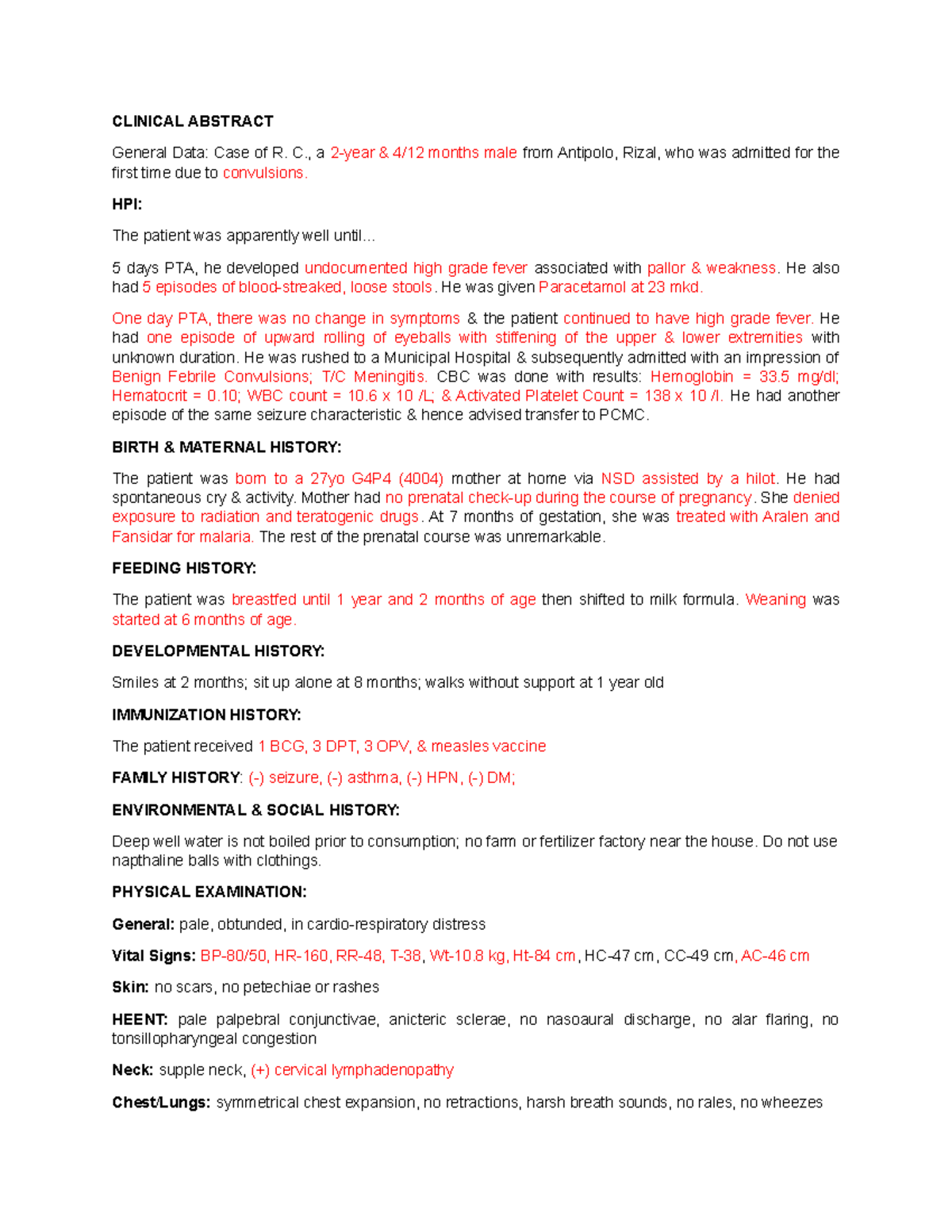 Clinical Abstract - CLINICAL ABSTRACT General Data: Case of R. C., a 2 ...