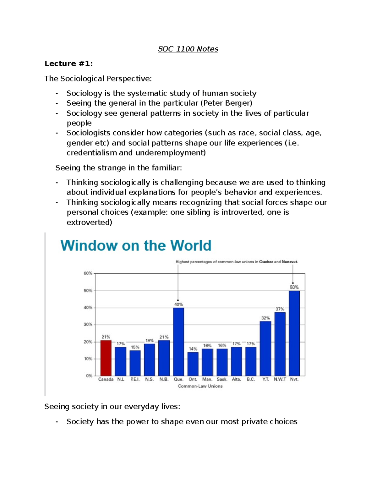 SOC 1100 Lecture Notes: Understanding the Sociological Perspective ...