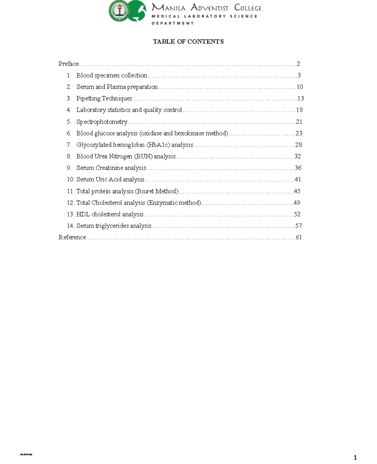 CC1 Lab Manual: Blood Specimen Collection & Analysis Techniques - Studocu