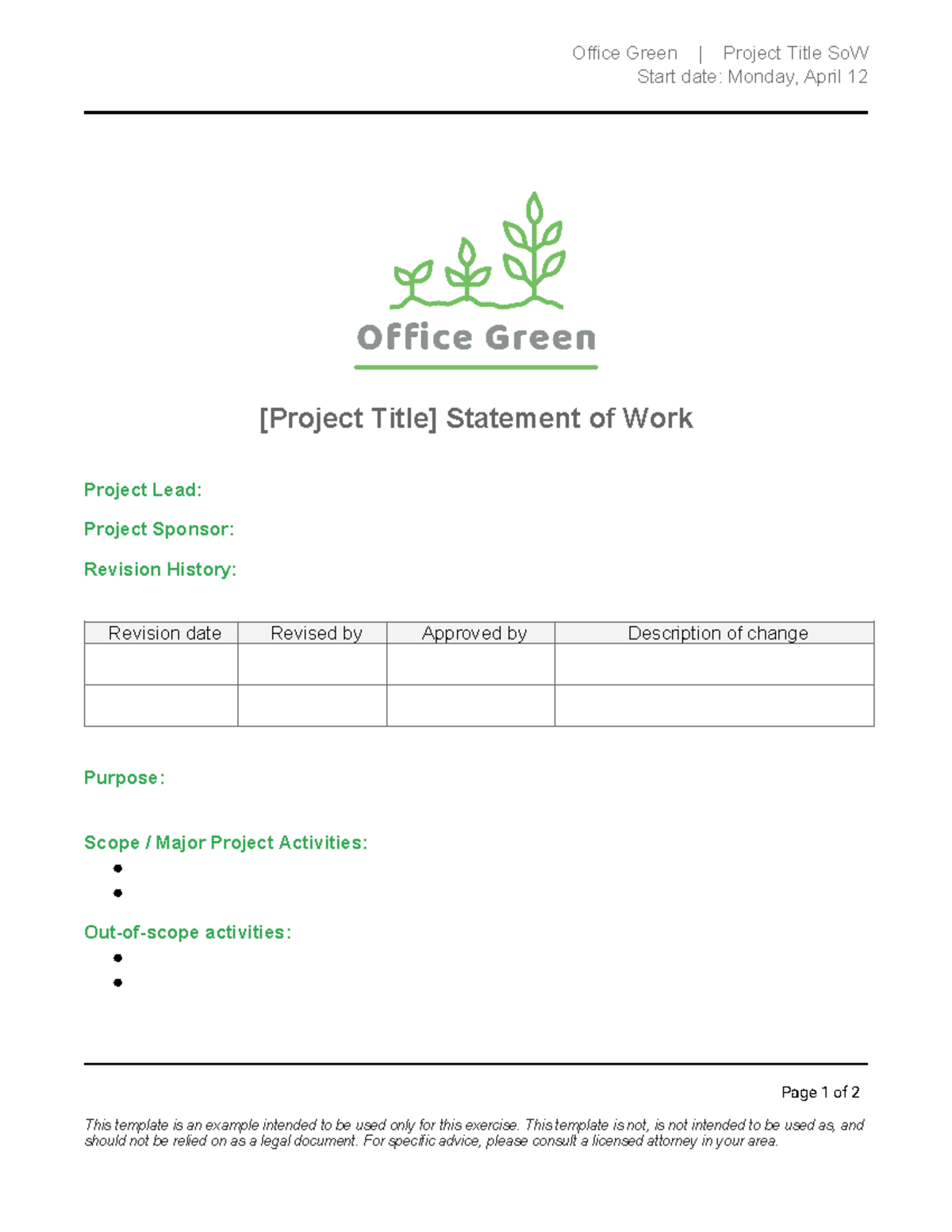 Project Title Statement of Work (SoW) Template for 1-GOF3v - Studocu