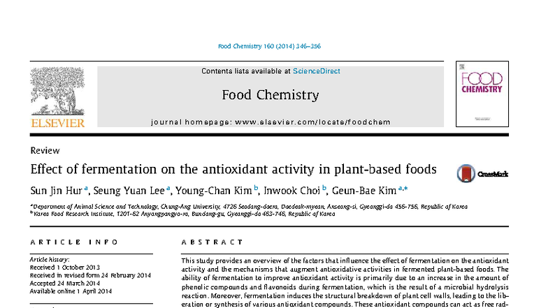 Effect of Fermentation on Antioxidant Activity in Foods (FCH 160) - Studocu