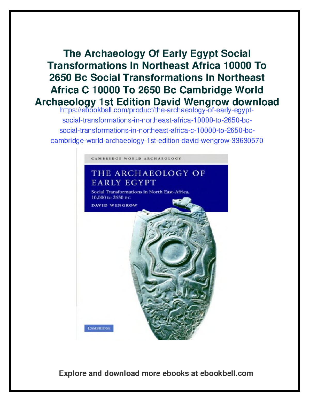 The Archaeology of Early Egypt: Social Transformations to 2650 BC - Studocu