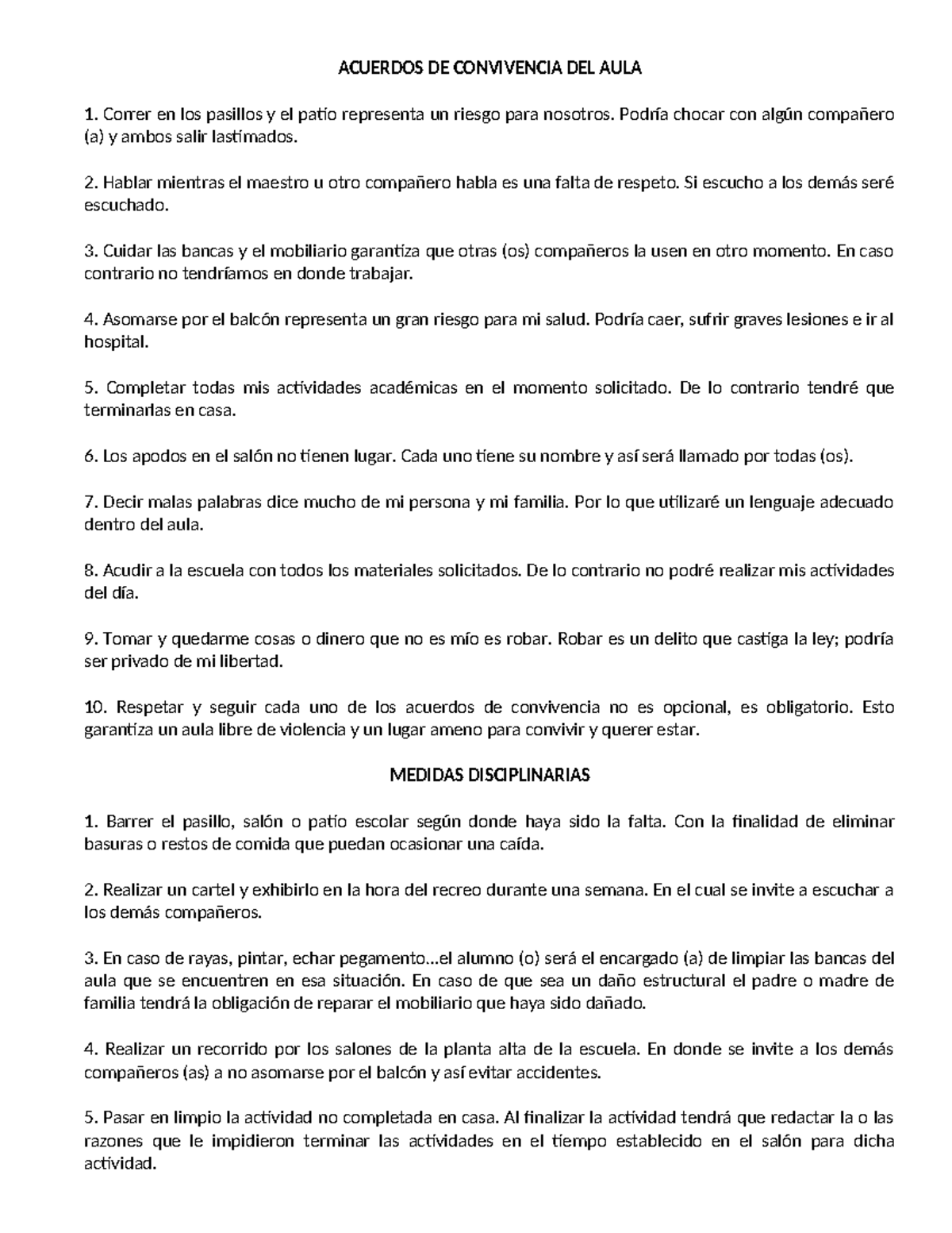 Acuerdos de Convivencia del Aula 5A: Normas y Responsabilidades - Studocu