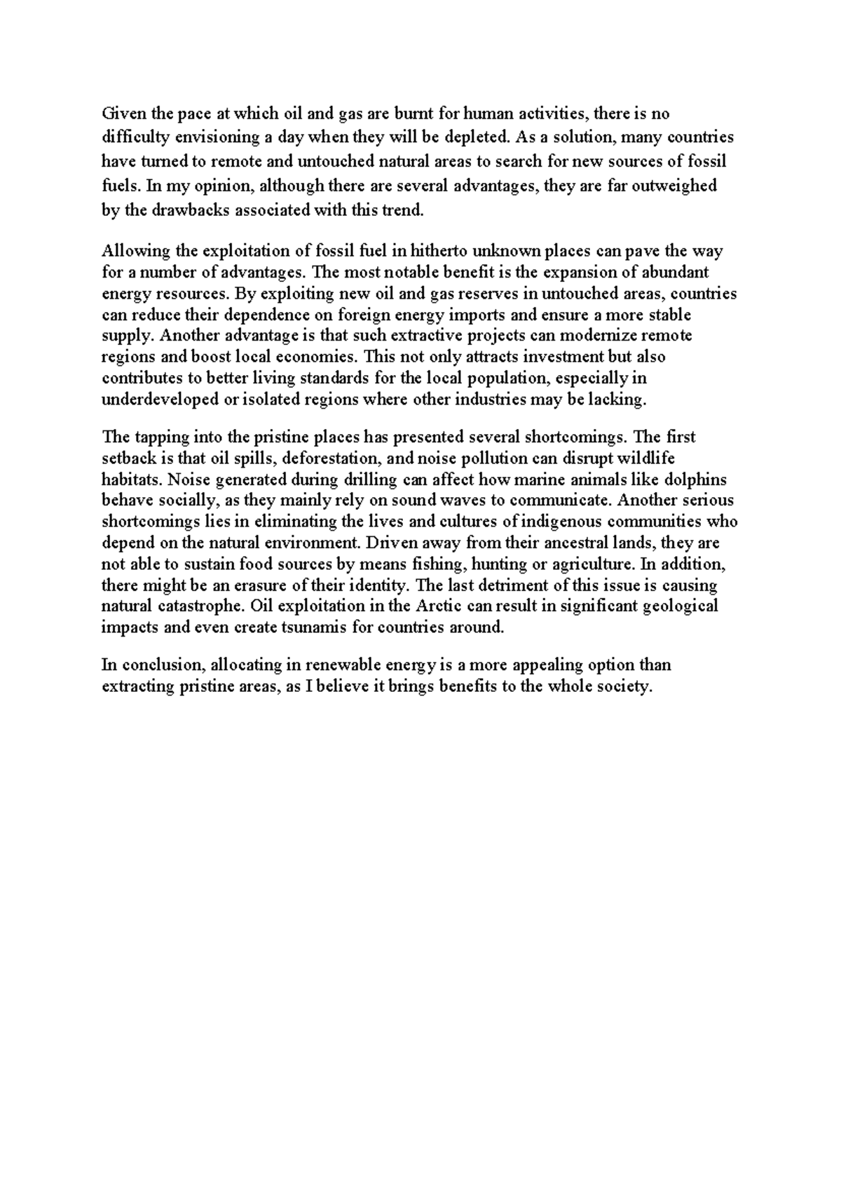 Essay Notes: The Pros and Cons of Fossil Fuel Exploitation in Untouched ...