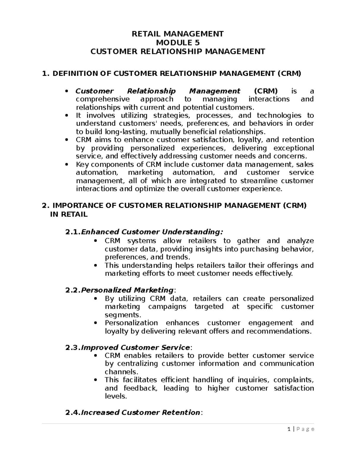 Module 5: Customer Relationship Management in Retail Management - Studocu