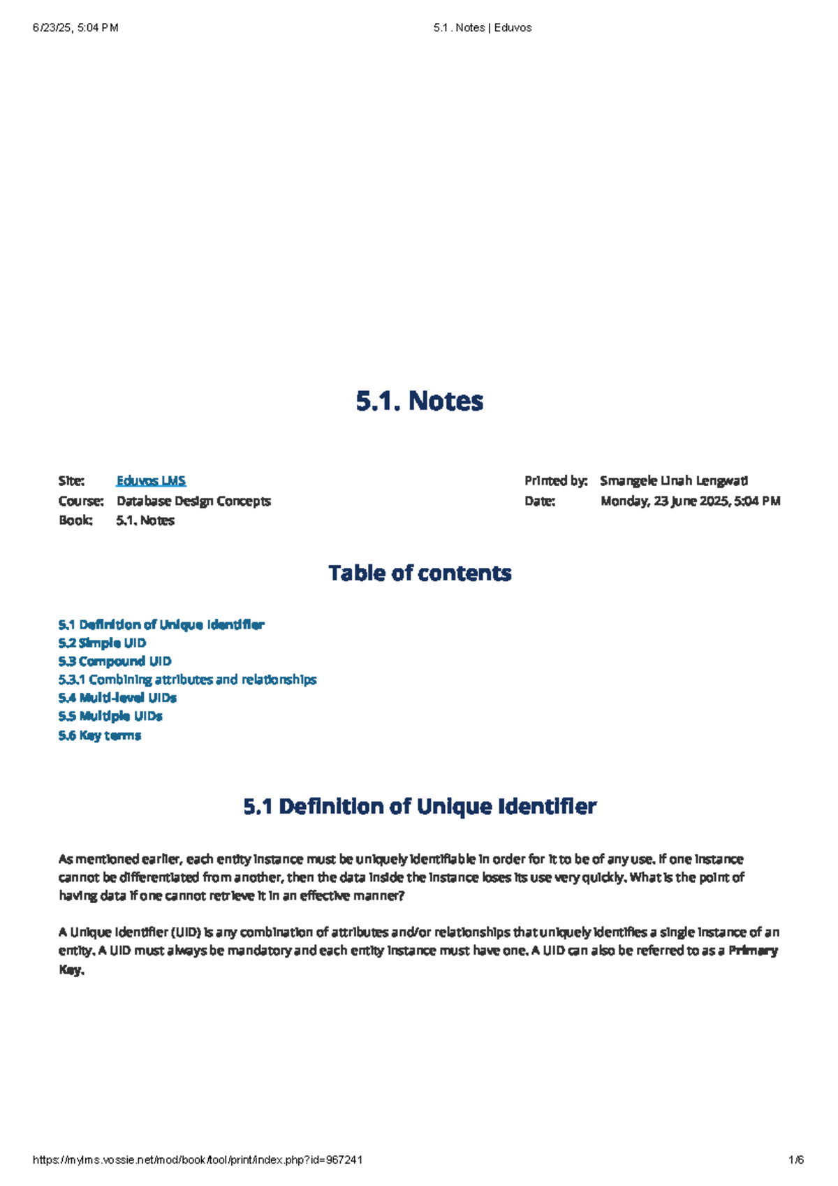 Database Design Concepts: Understanding UIDs (5.1 Notes) - Studocu