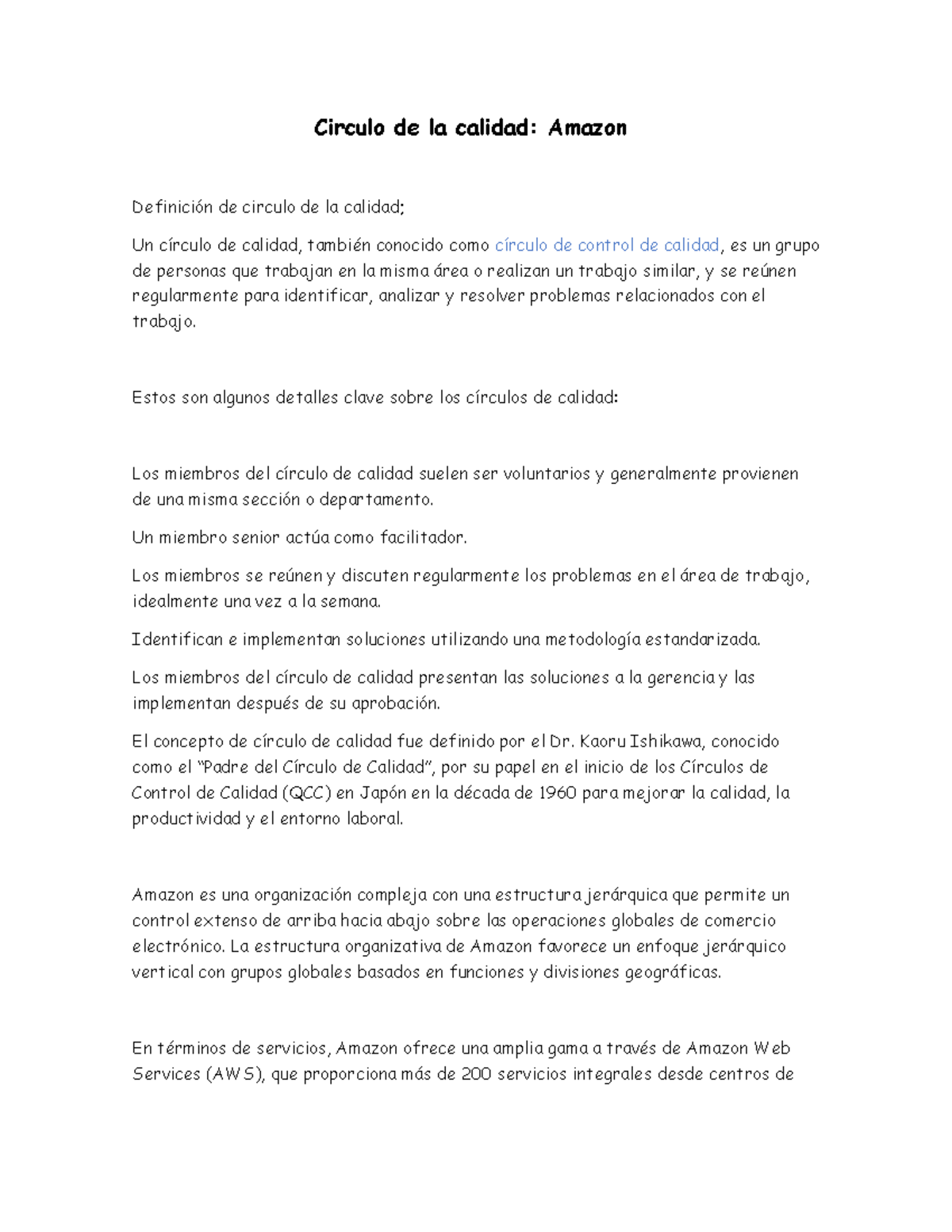 Círculo de Calidad en Amazon: Definición y Estructura Organizativa ...