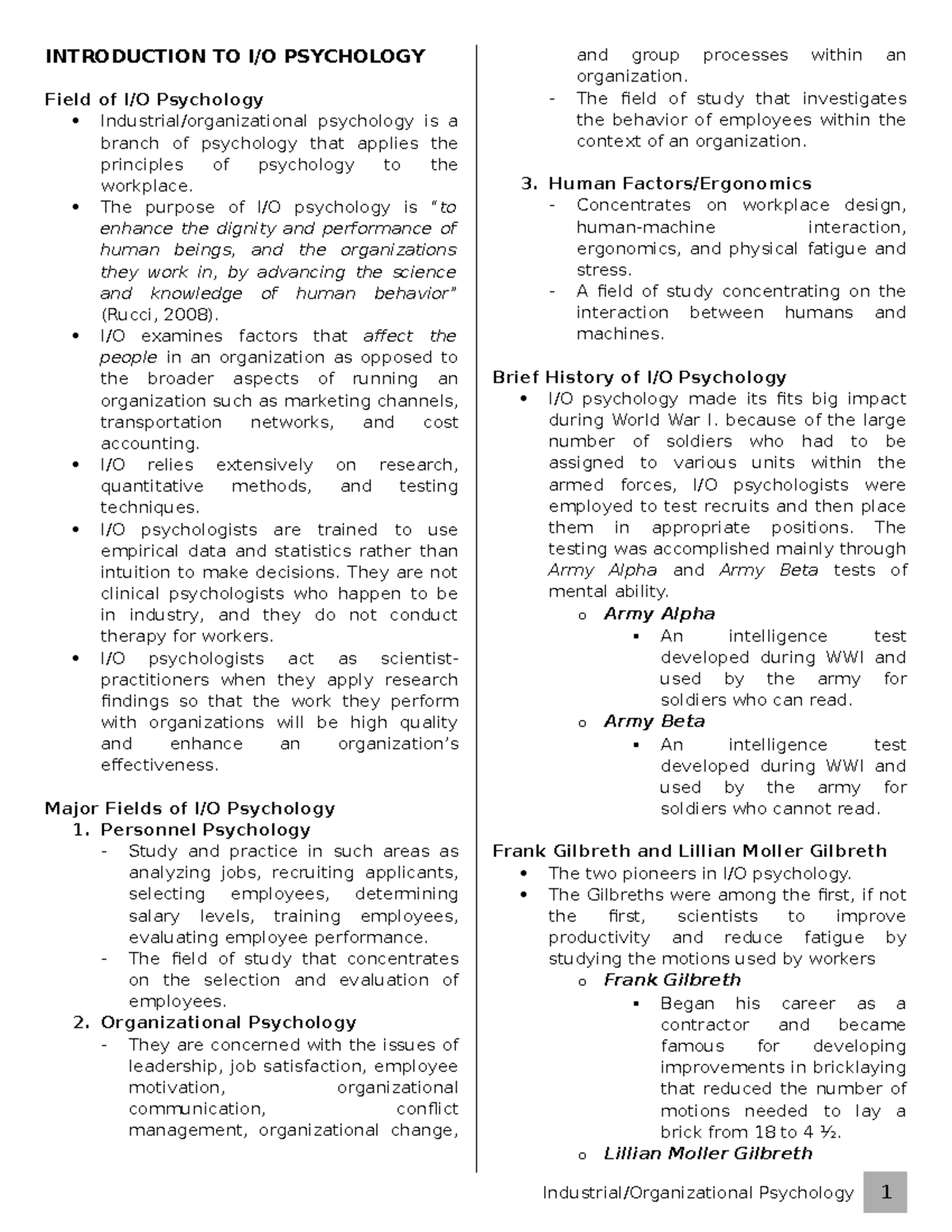 I/O Psych 101 - Introduction to Industrial/Organizational Psychology ...