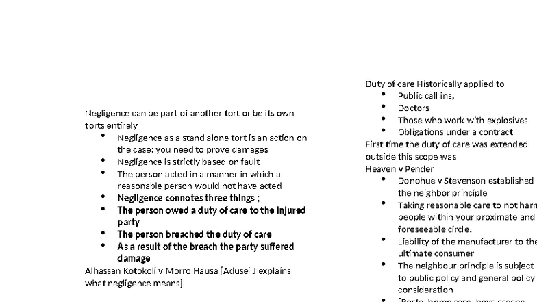 Negligence: Understanding Duty of Care and Legal Principles - Studocu