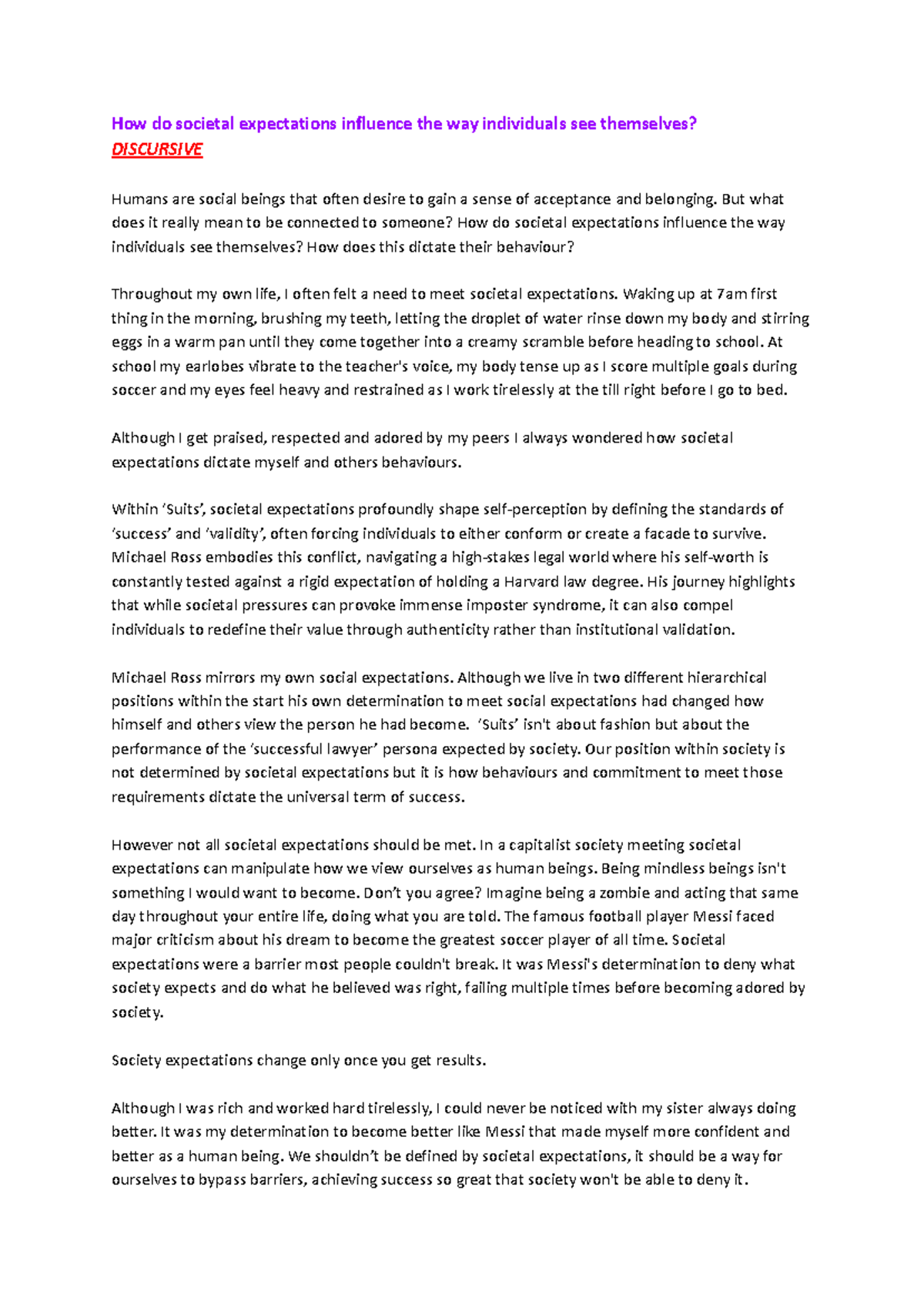 Exploring Societal Expectations and Self-Perception: A Discursive Essay ...
