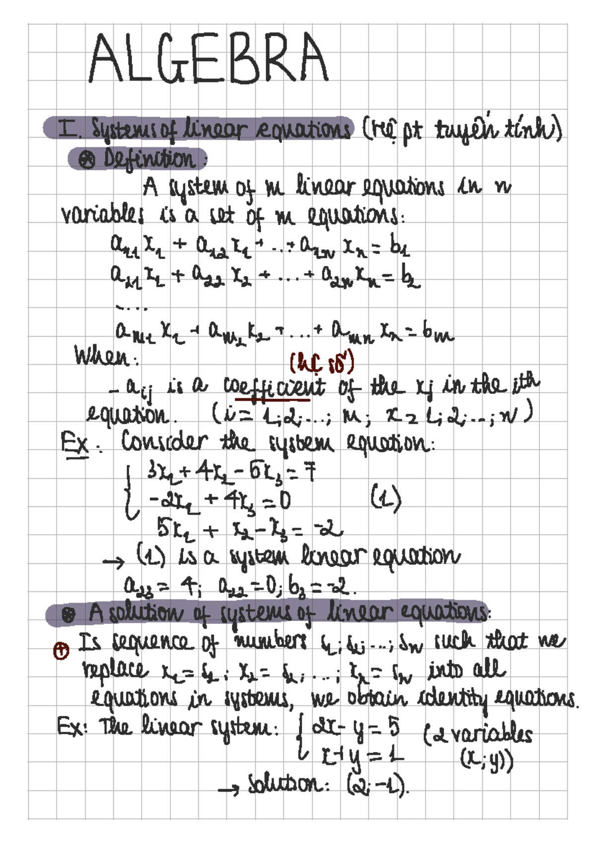 ALGEBRA I: Systems of Linear Equations and Matrices (Final Exam) - Studocu
