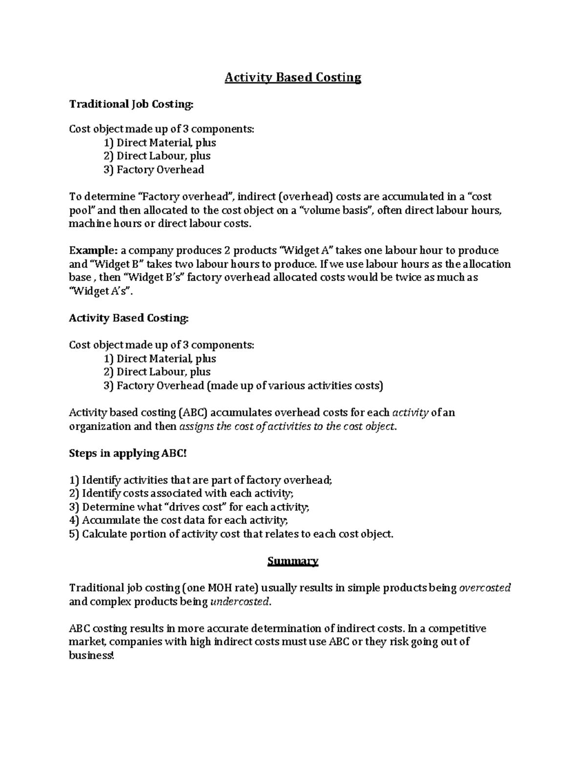 Activity Based Costing vs Traditional Job Costing: Key Insights - Studocu