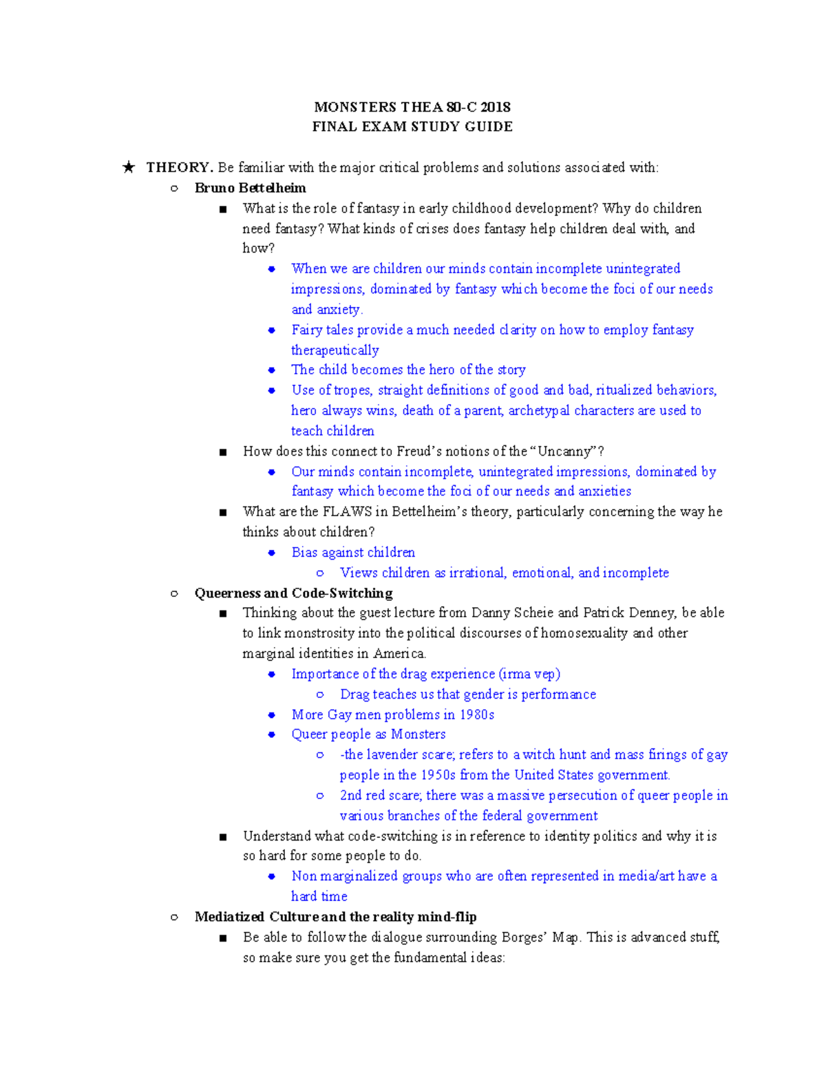 Monsters THEA 80-C Final Exam Study Guide 2018 - Studocu