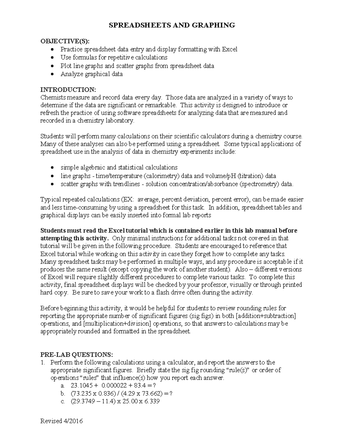 1 C50 Spreadsheet Applications & Graphing Techniques 2019-2020 - Studocu