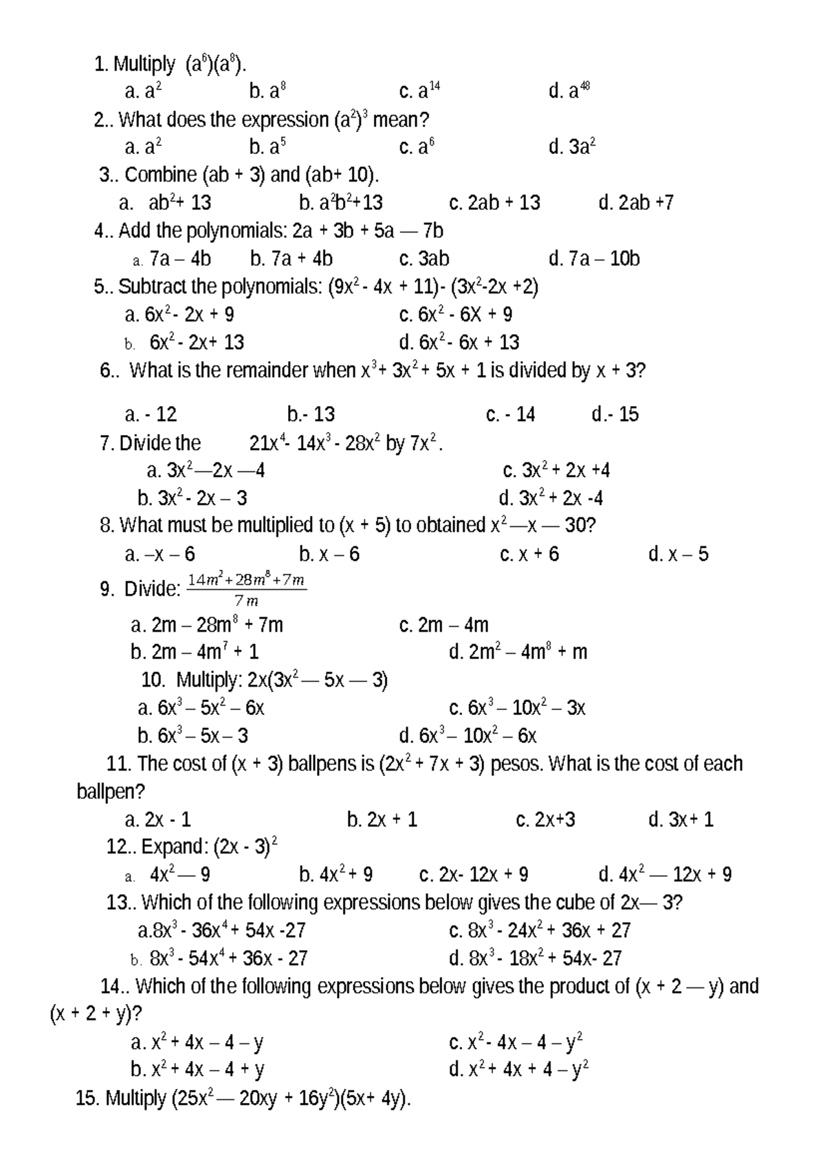 Review Math 7 2nd Quarter Exercises 1-25 - MATH 7 - Studocu