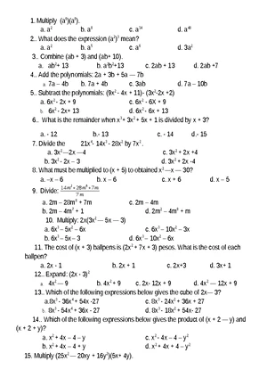 MATH 7 2nd Quarter Unified Exam Answer Key - Studocu