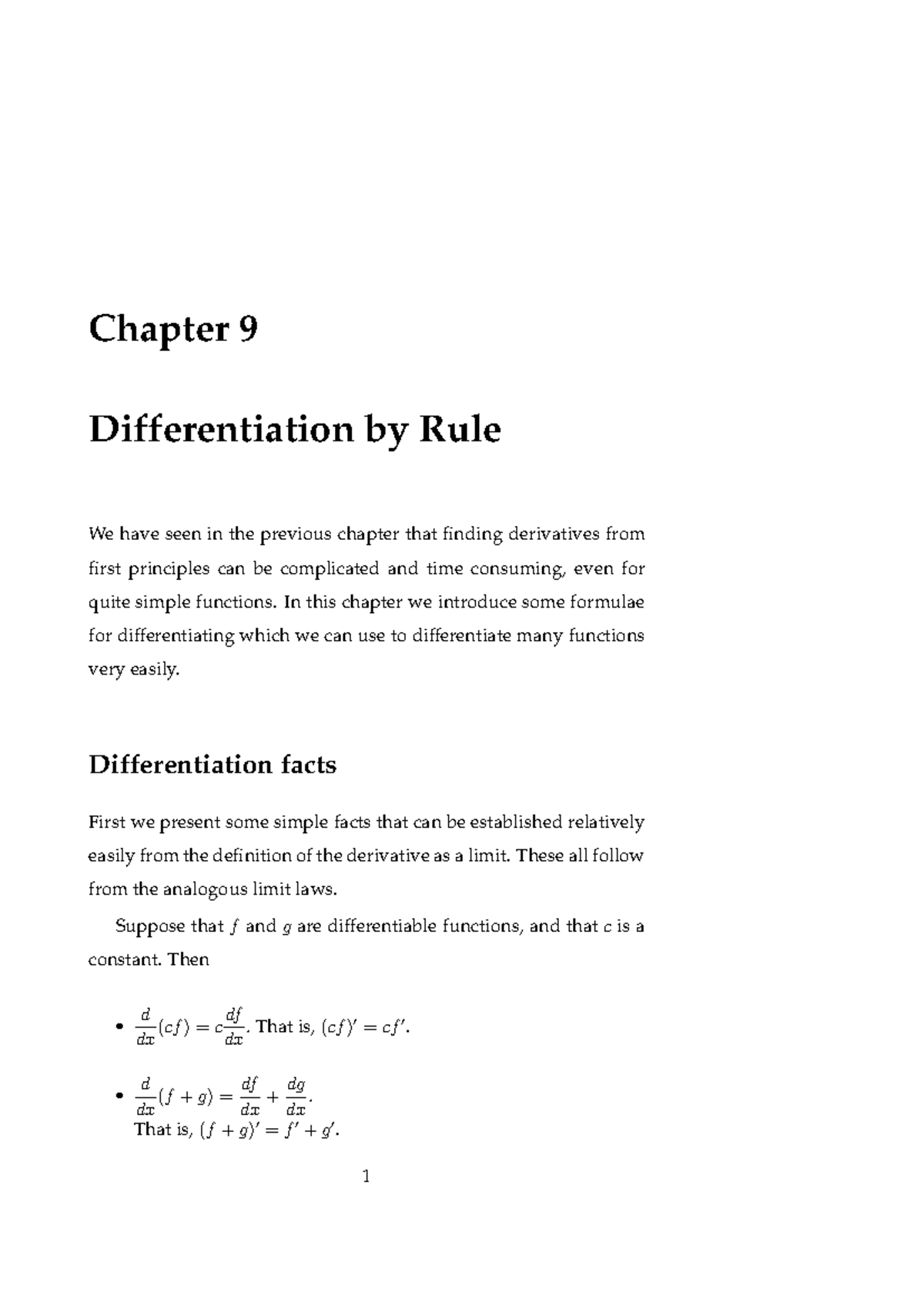 M1 Chapter 9: Differentiation Rules and Techniques - Studocu