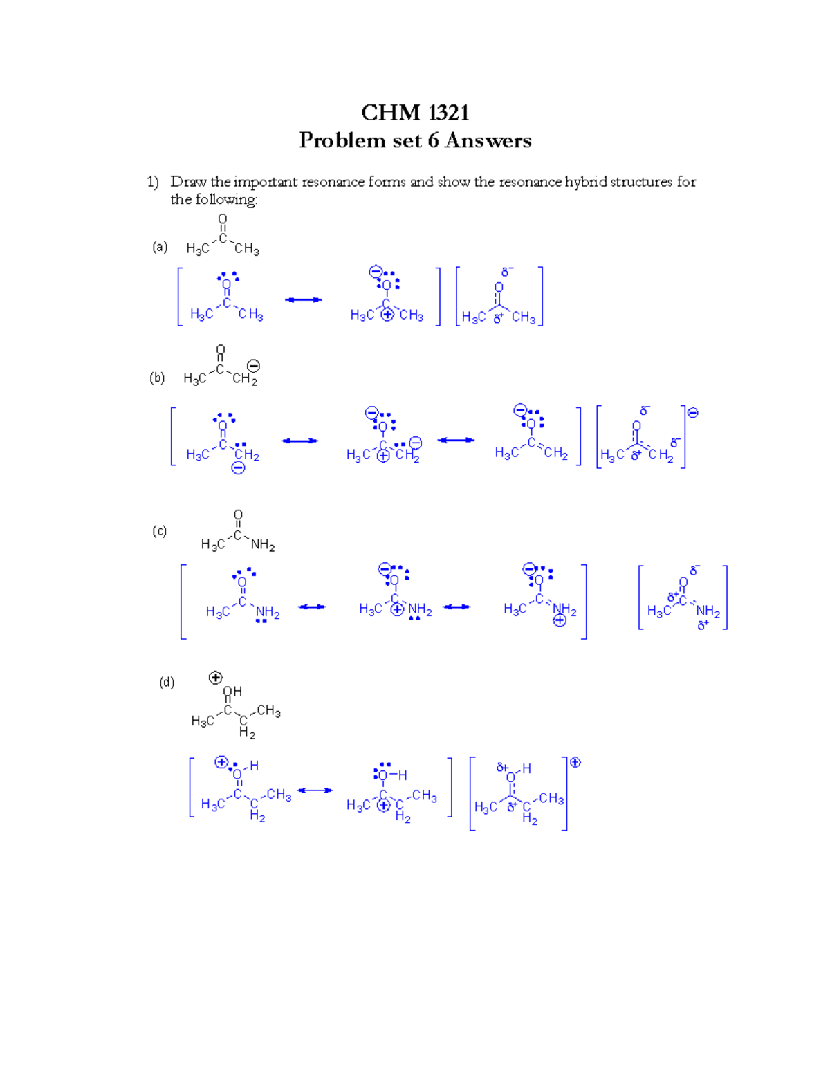 CHM 1321 Problem Set 6 Answers - Organic Chemistry - Studocu