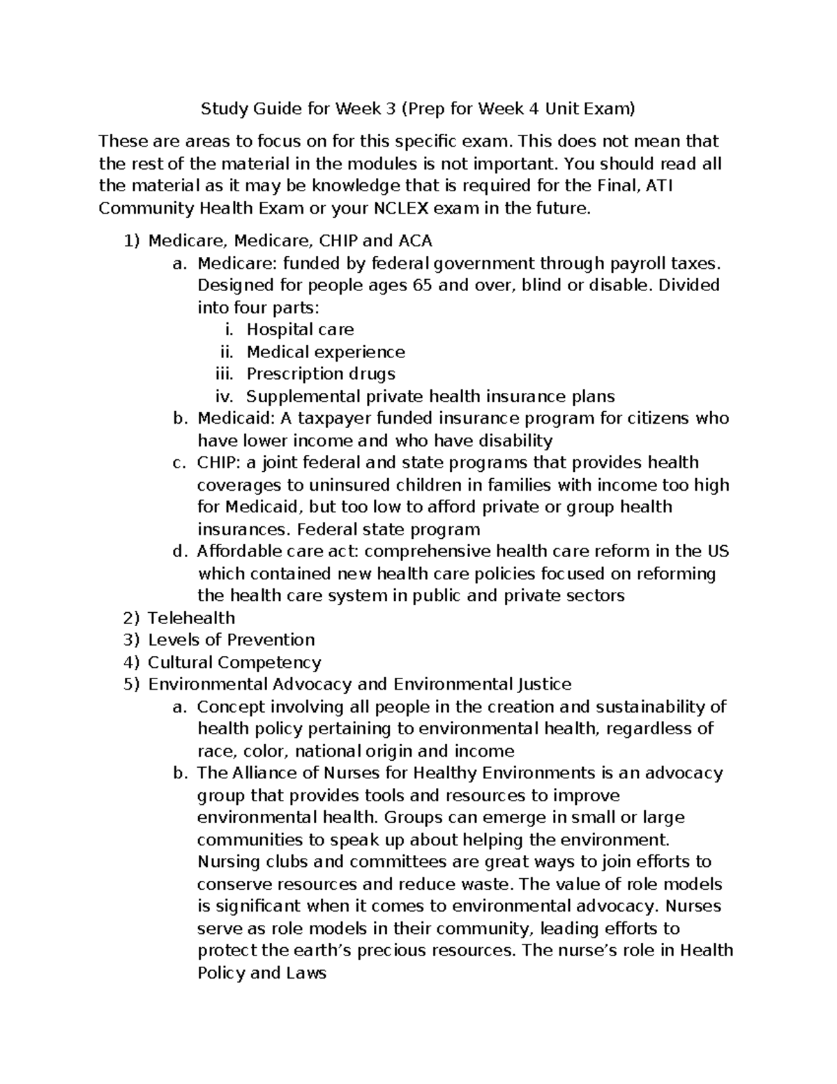Study Guide for Week 3: Key Topics for Unit Exam (Nursing 101) - Studocu