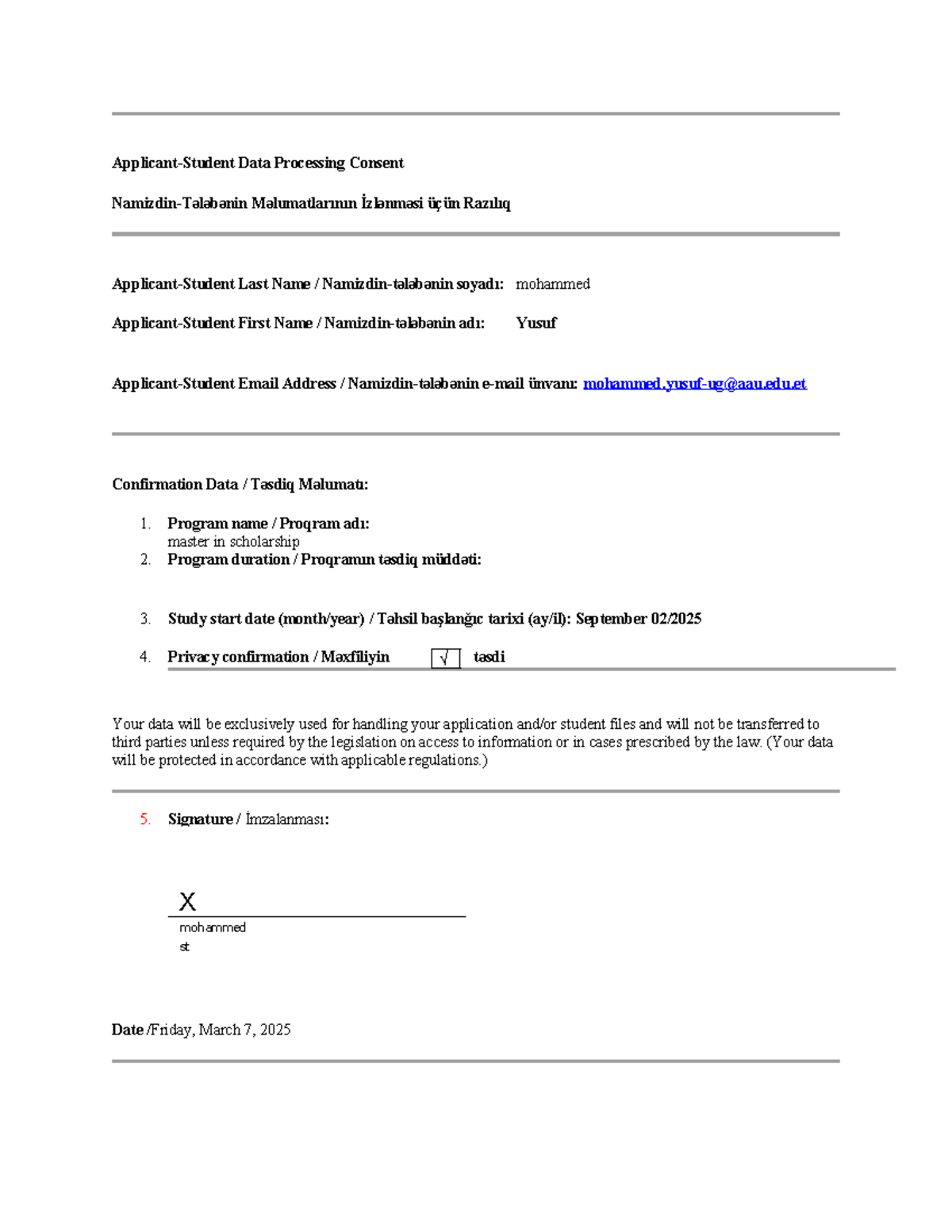 Data processing consent for master in scholarship program - Studocu