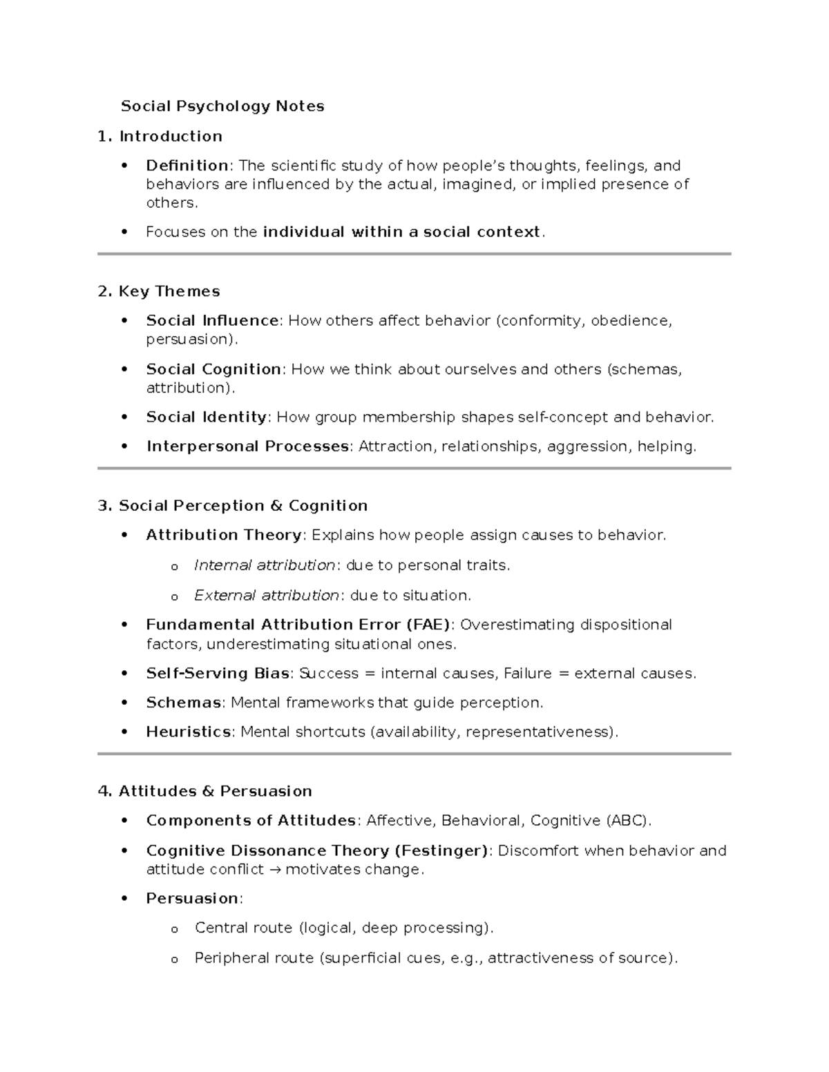 Social Psychology 2111: Comprehensive Study Notes - Studocu