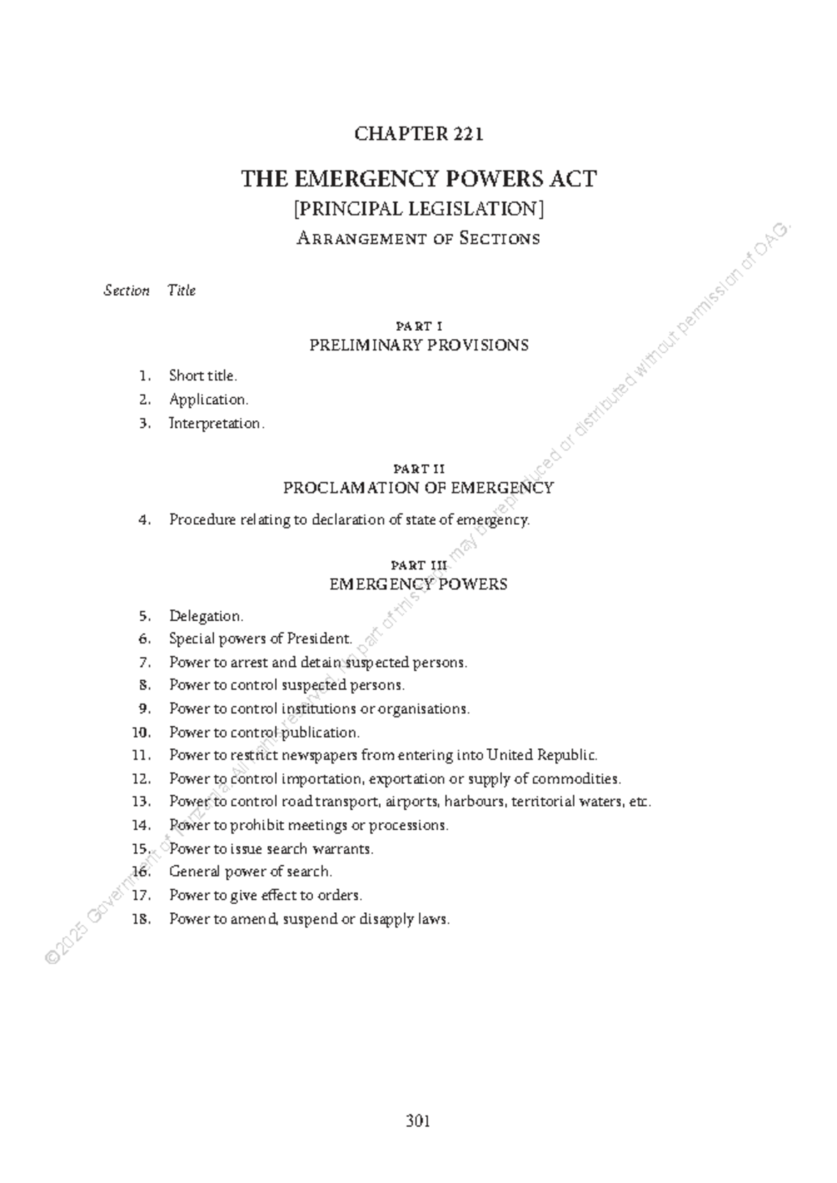 Cap. 221 Emergency Powers Act Overview - R.E 2023 - Studocu