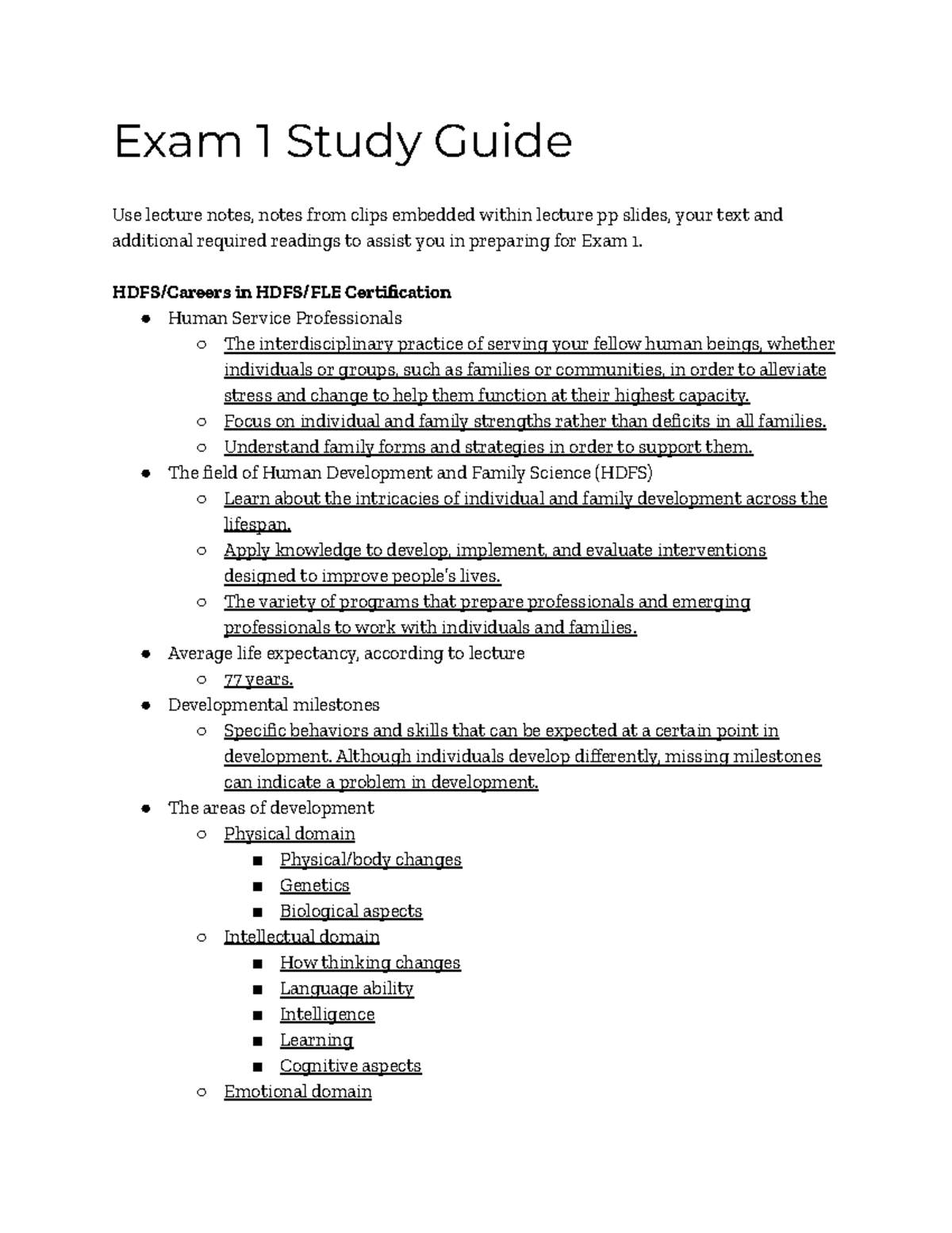 UNC EDUC181 Exam 1 Study Guide: Human Development & Family Science ...