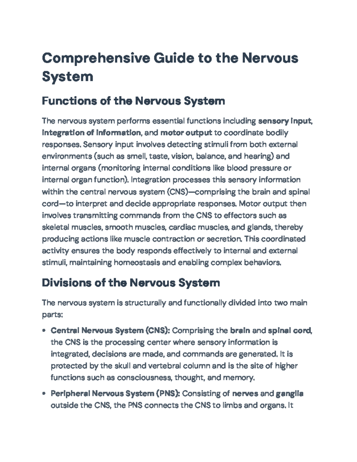 Comprehensive Overview of Nervous System Structure & Functions (BIO 101 ...