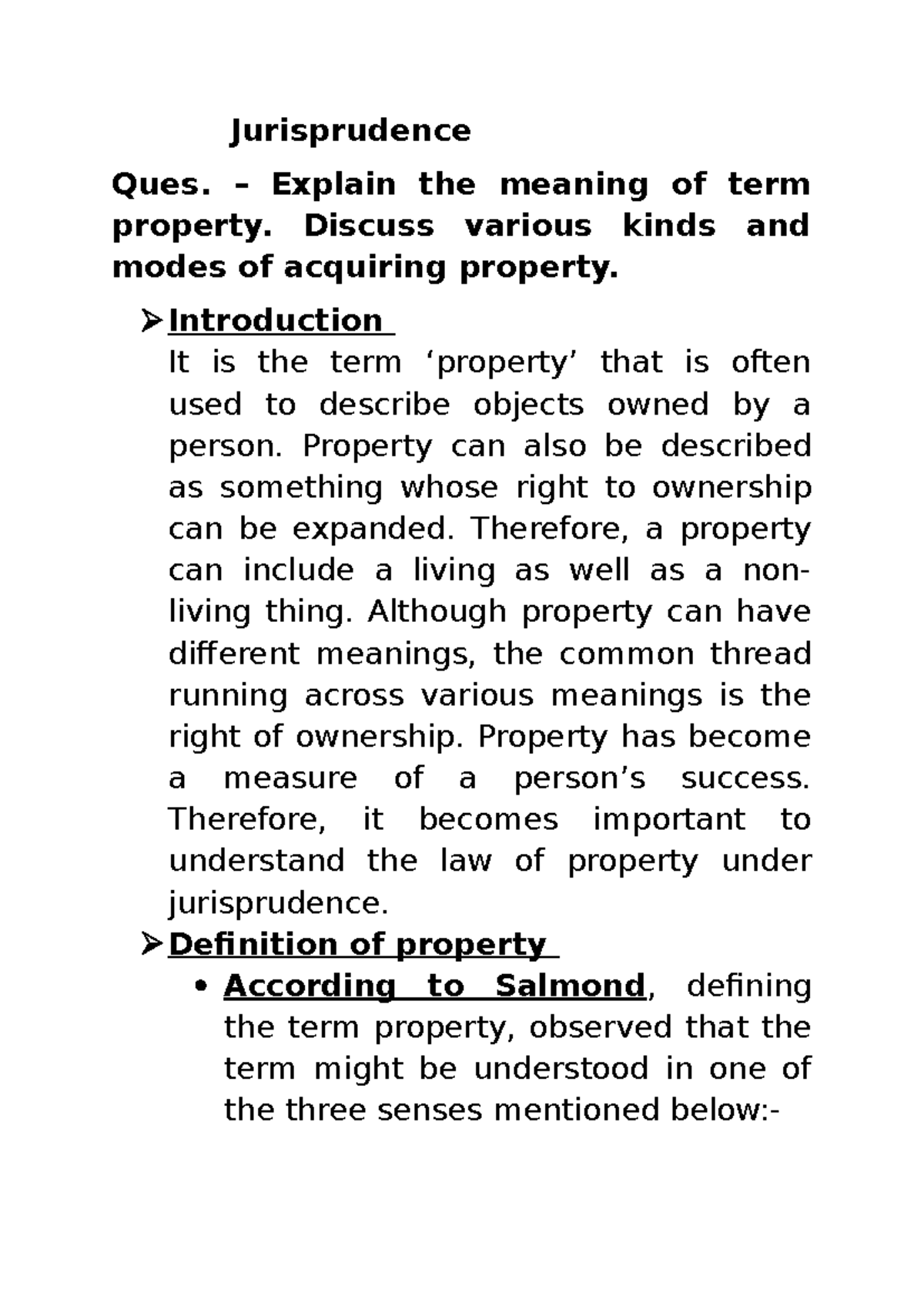 Jurisprudence 101: Understanding Property Rights and Acquisition - Studocu