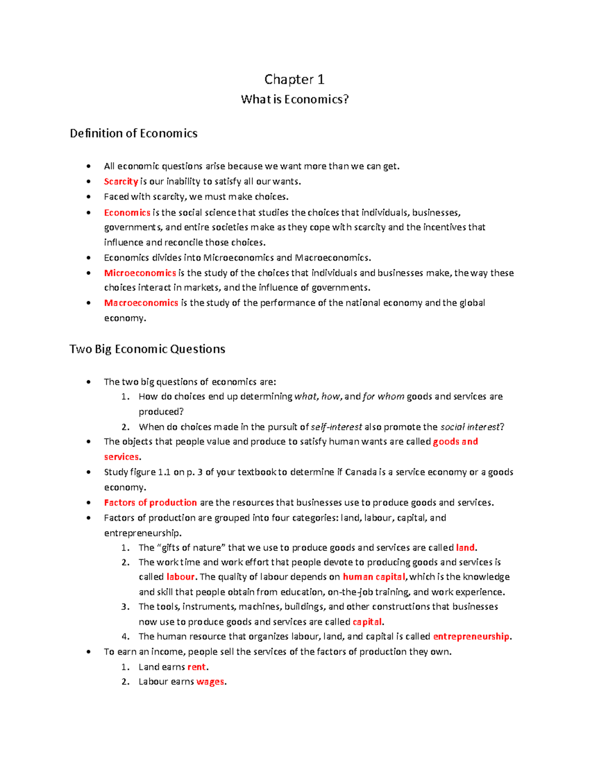 Chapter 1 - Lecture 1 notes for intro to microeconomics 1021 - Chapter ...
