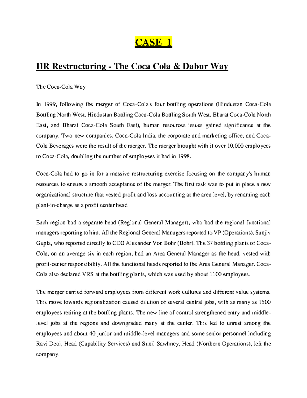 C620 - HR Case Studies: Coca-Cola and Godrej Restructuring Strategies ...