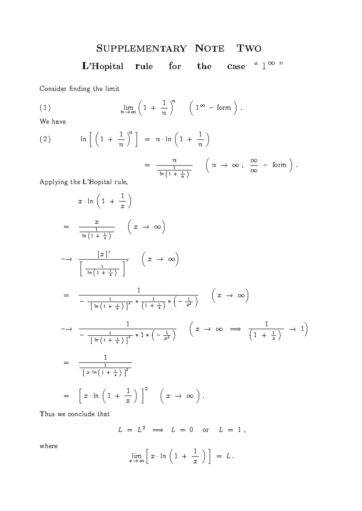 Supplementary Notes for Case 1: Limit Evaluation Techniques - Studocu