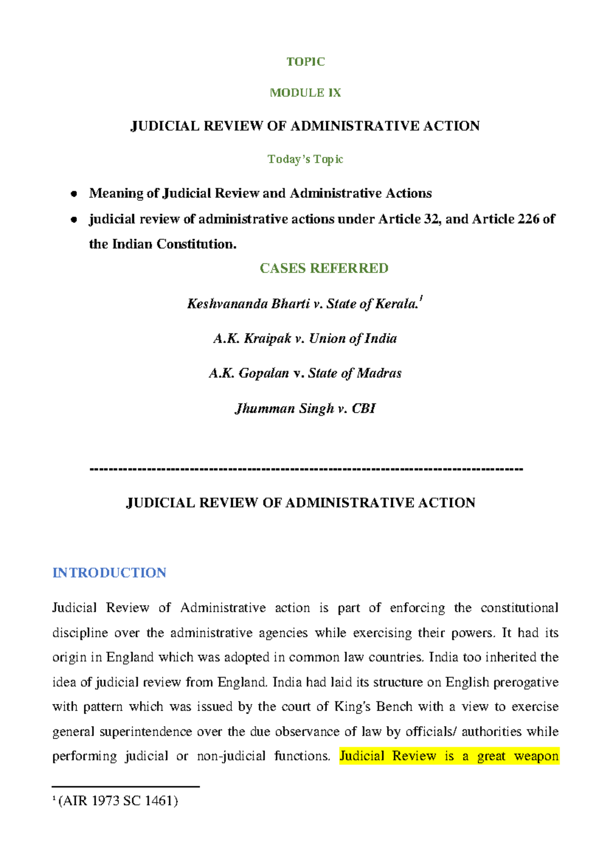 Judicial Review of Administrative Actions: Insights under Articles 32 ...
