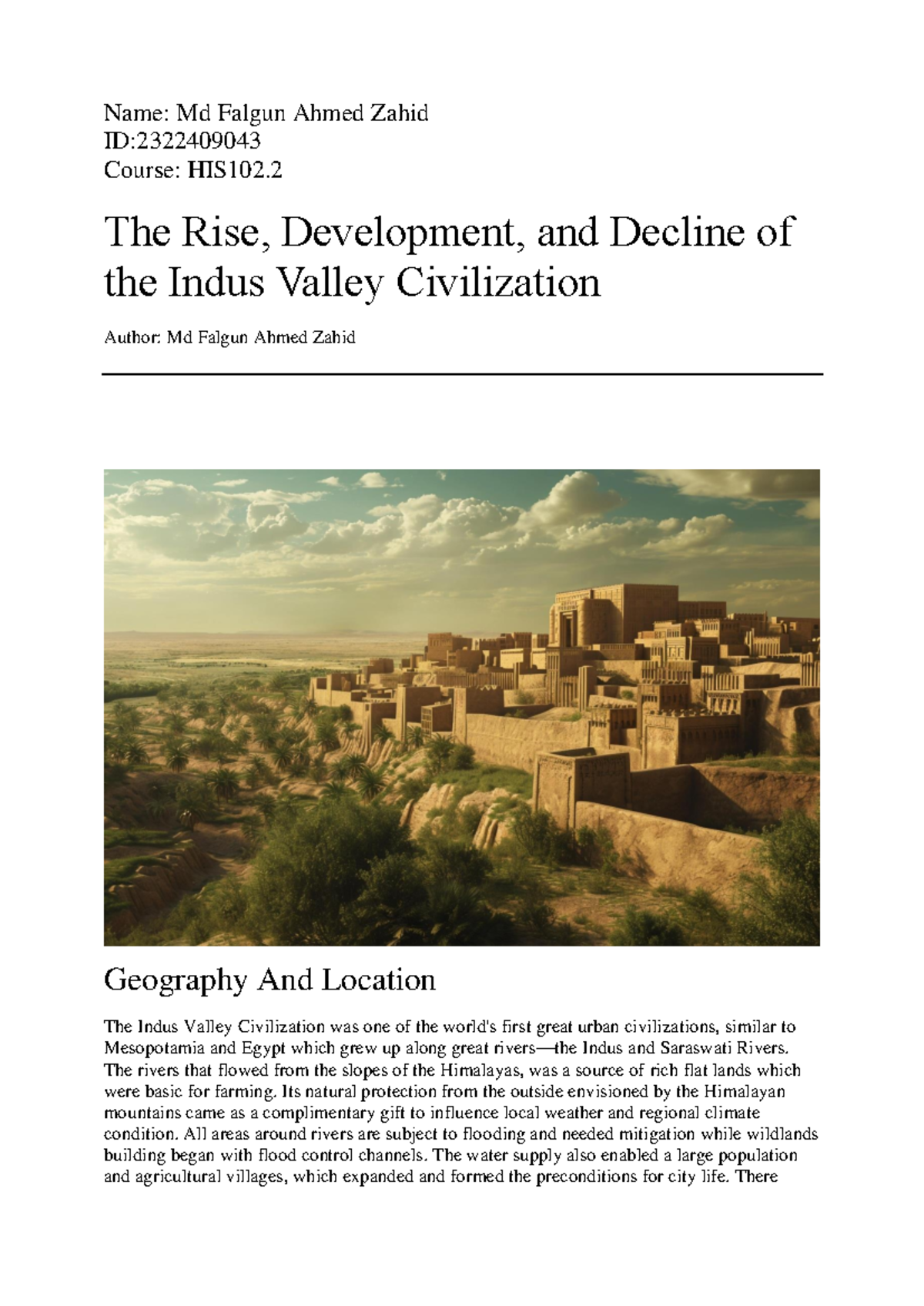 HIS102.2 Assignment: The Indus Valley Civilization - Rise & Decline ...
