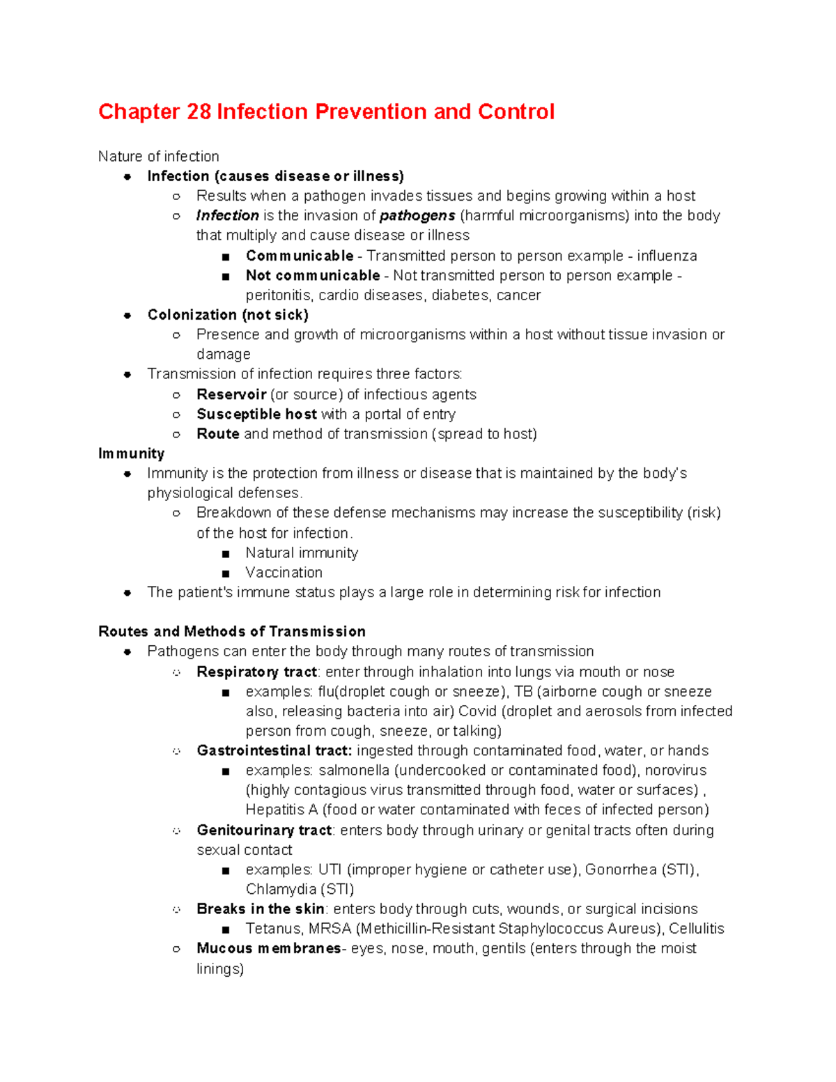 Med Exam 1 - study guide - Chapter 28 Infection Prevention and Control ...