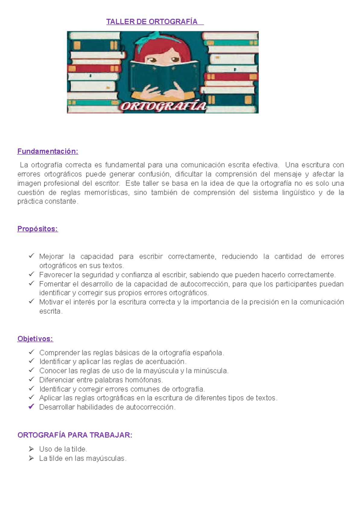 TALLER DE ORTOGRAFÍA: Mejora de la Escritura y Autocorrección - Studocu