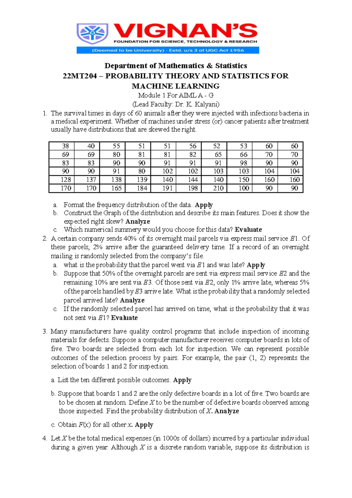 22MT204 Probability Theory & Stats for ML: Module 1 Overview - Studocu