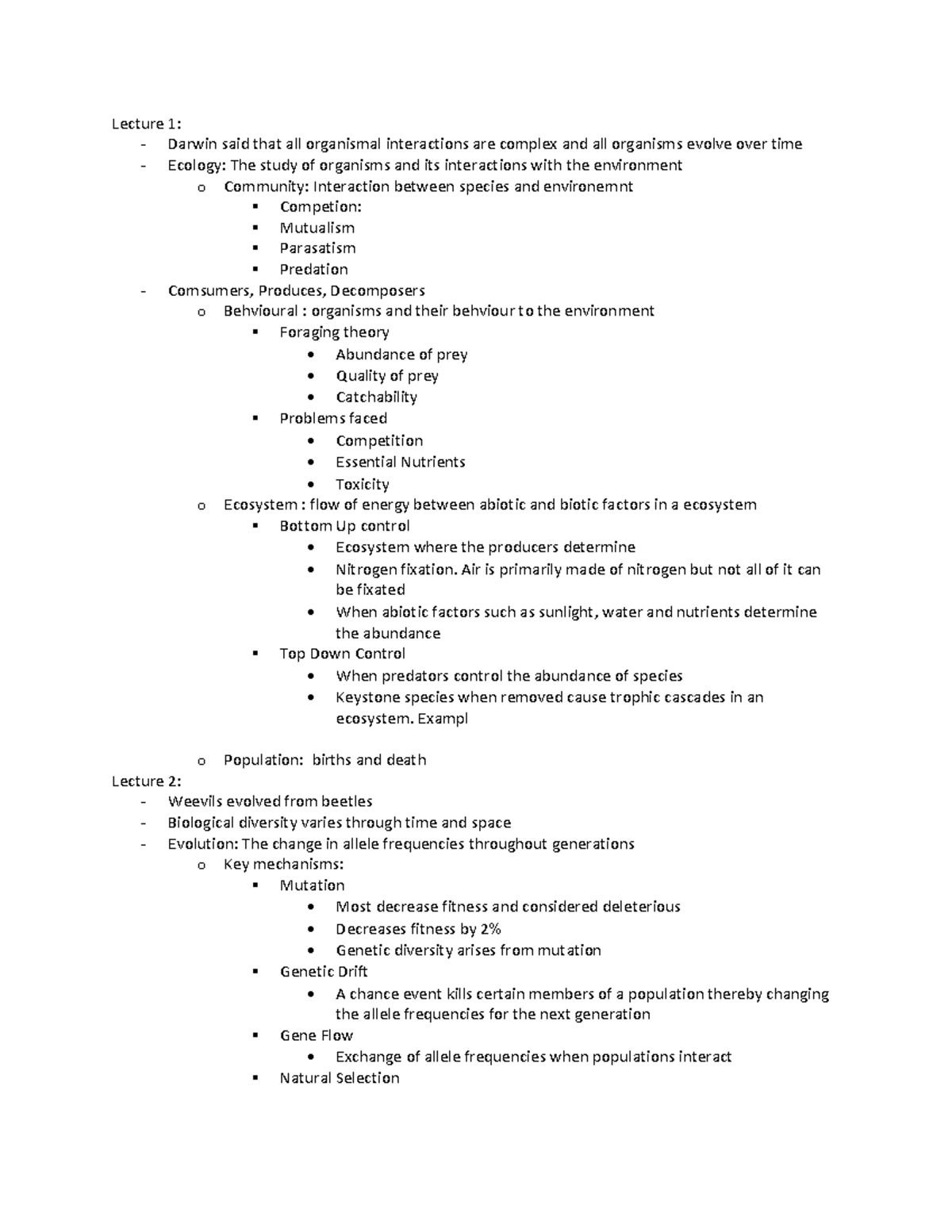 Biology 101 Midterm Exam Review: Key Concepts and Lectures - Studocu