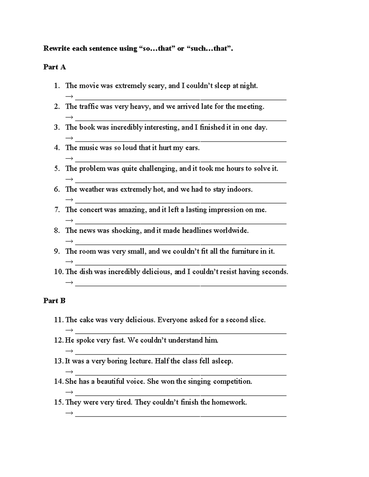 Rewrite Sentences Using 