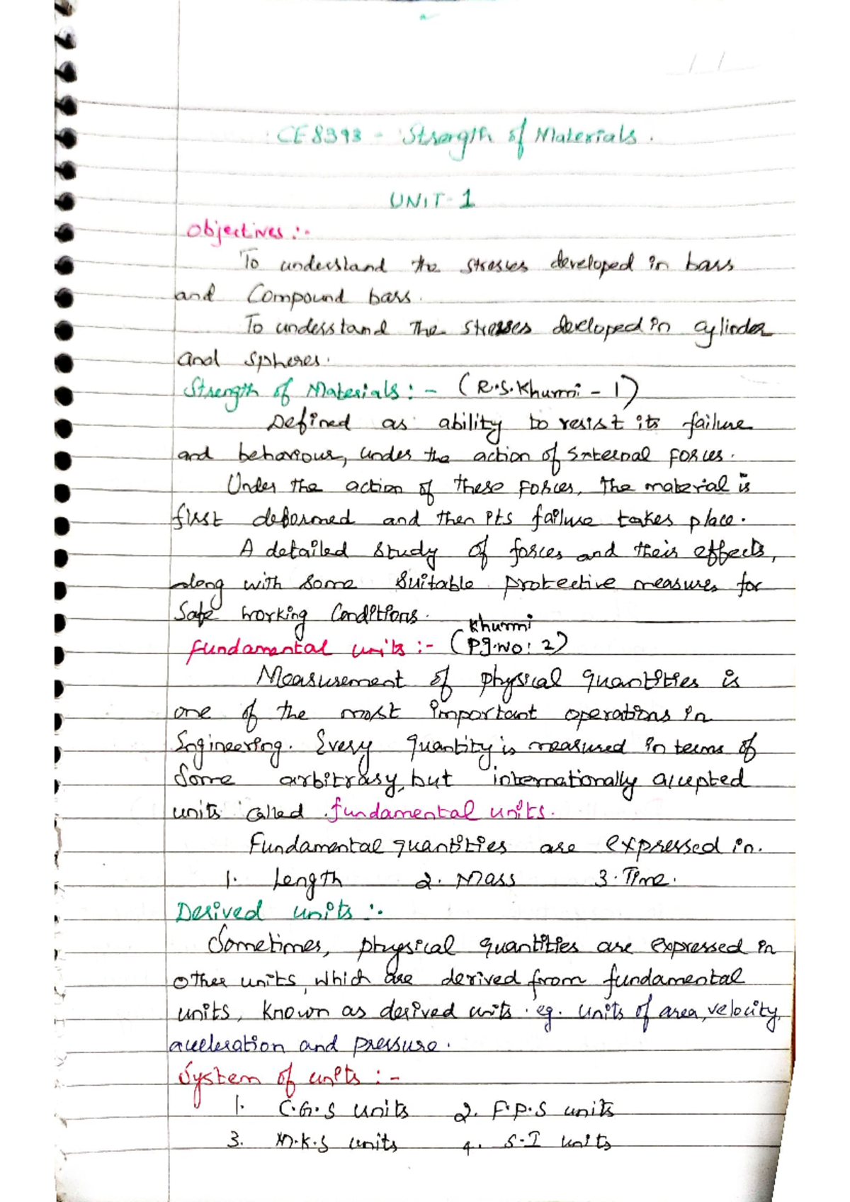CE8393 Strength of Materials UNIT 1: Key Concepts and Objectives - Studocu