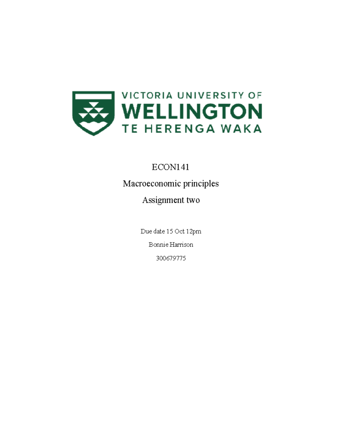 ECON141 Macroeconomic Principles Assignment 2 Analysis and Solutions ...