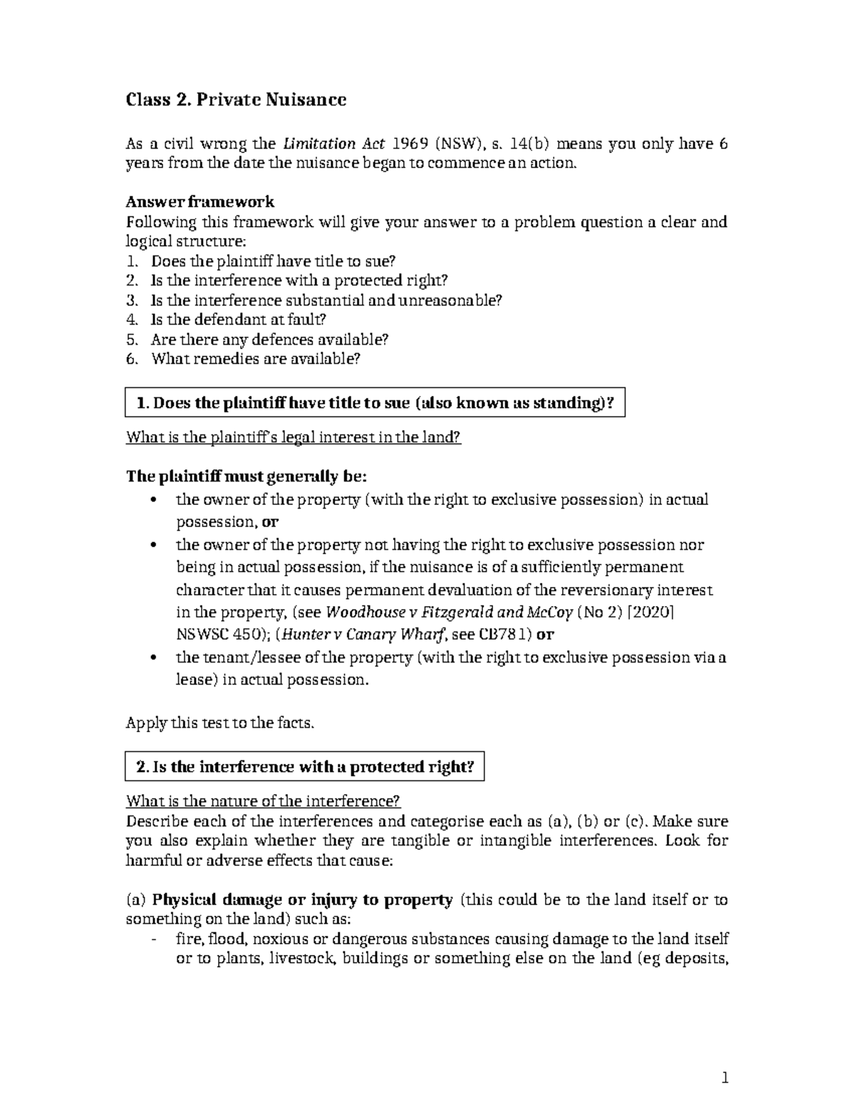 Class 2: Flowchart for Tort of Nuisance Analysis and Framework - Studocu