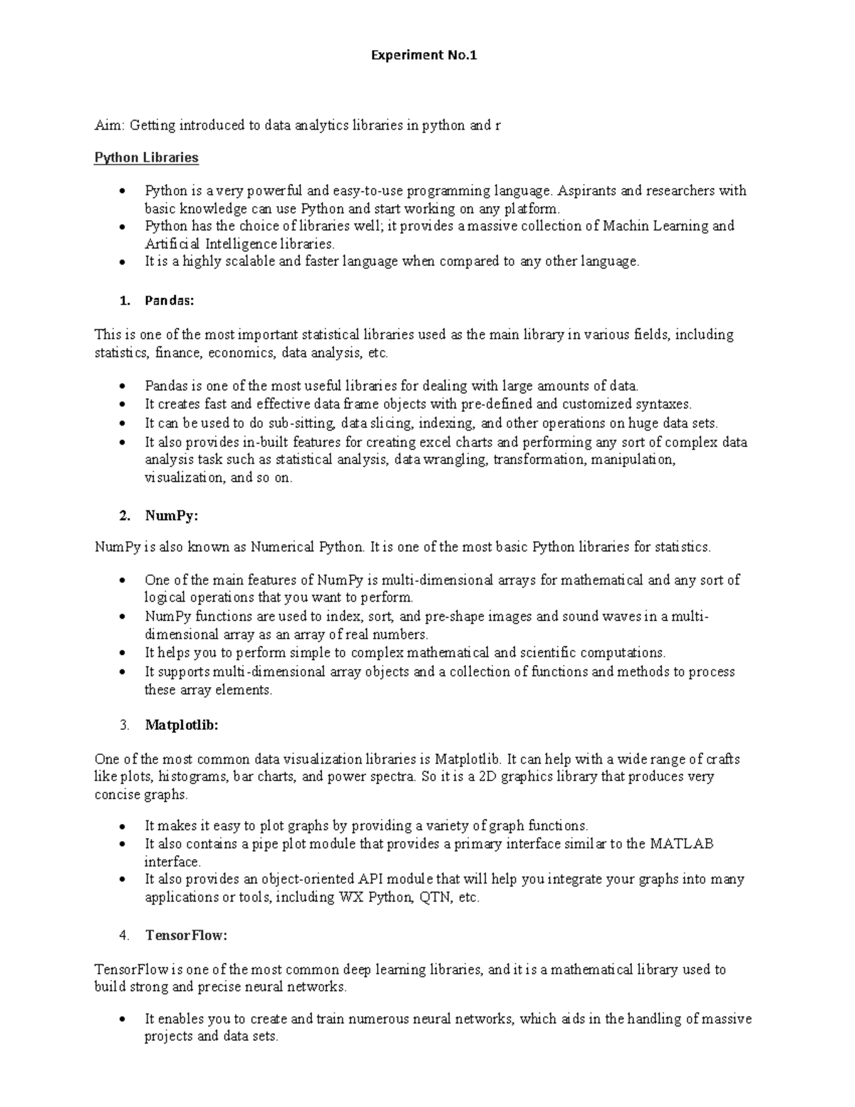 Dav Lab Manual: Data Analytics Libraries in Python & R (Experiment No.1 ...