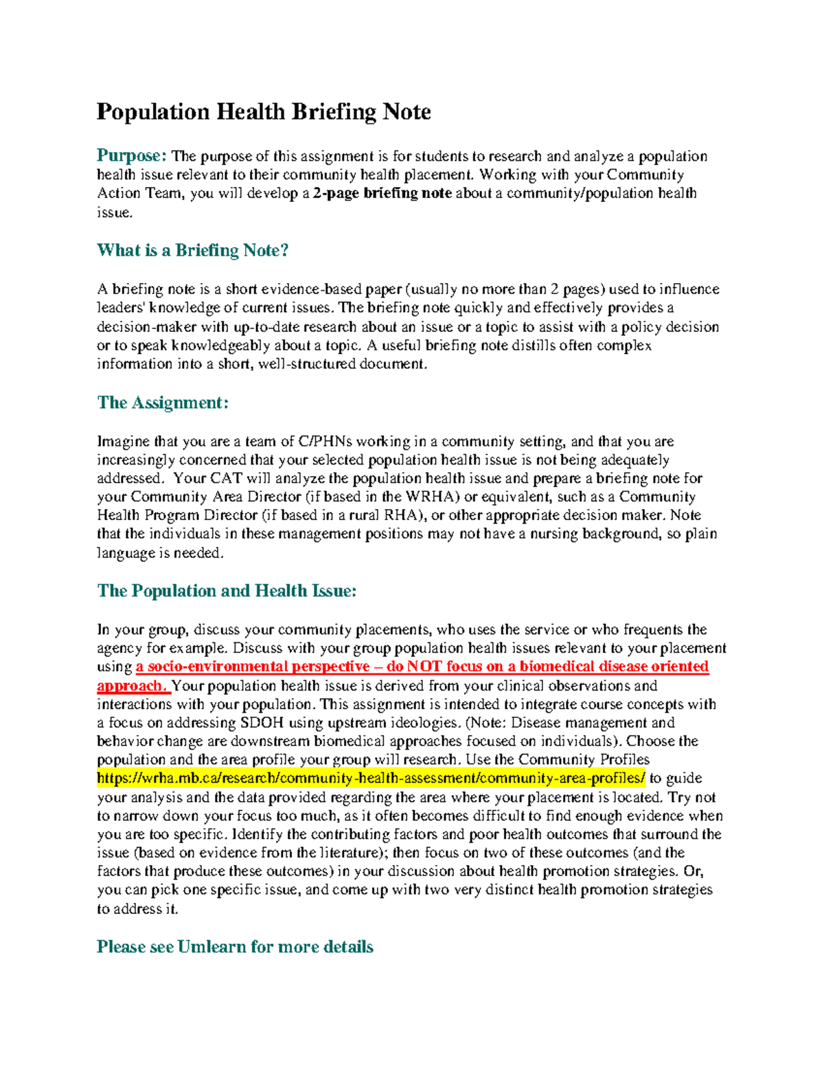 Population Health Briefing Note Analysis and Strategies - Final w24 ...